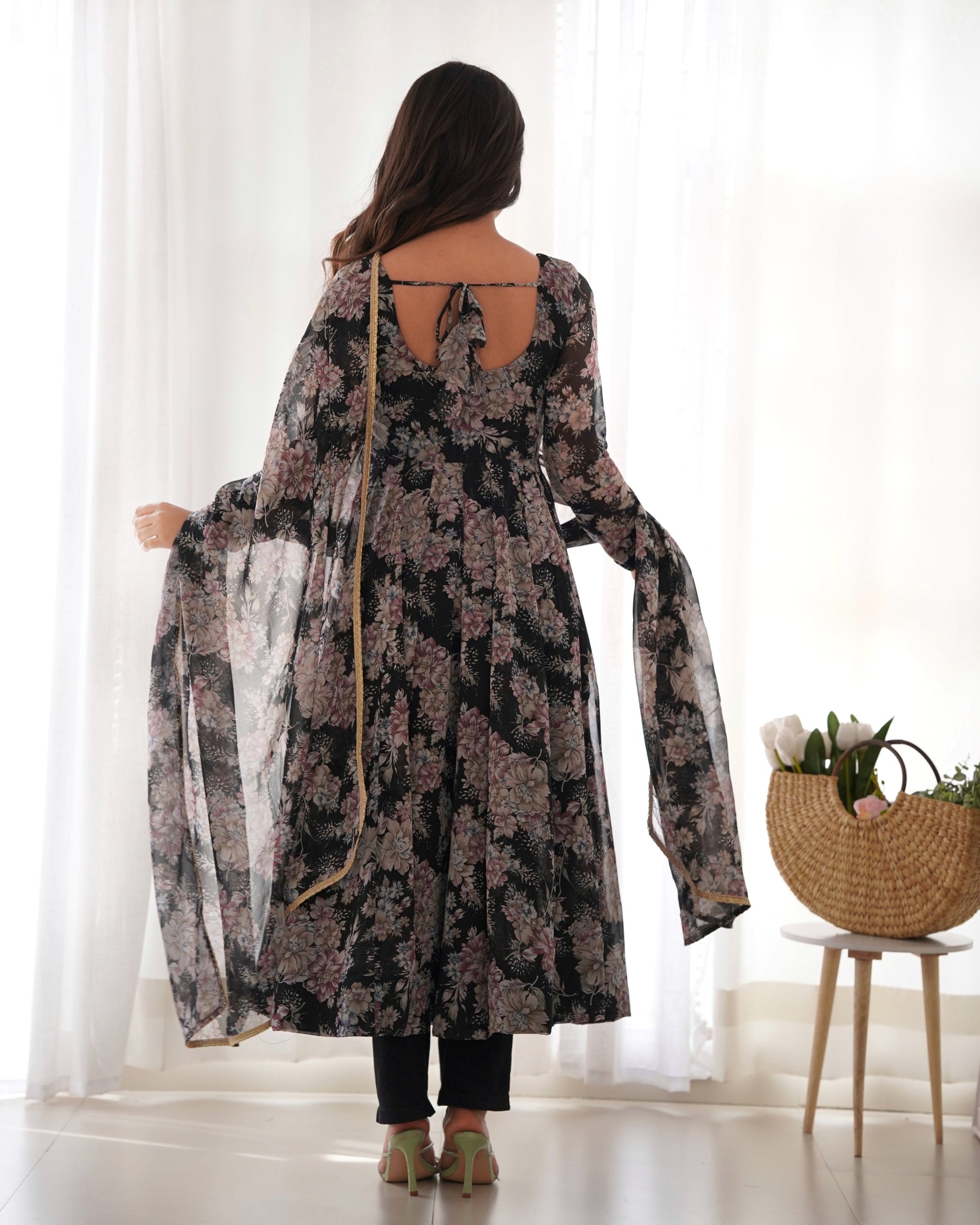 Black Printed Anarkali suit 