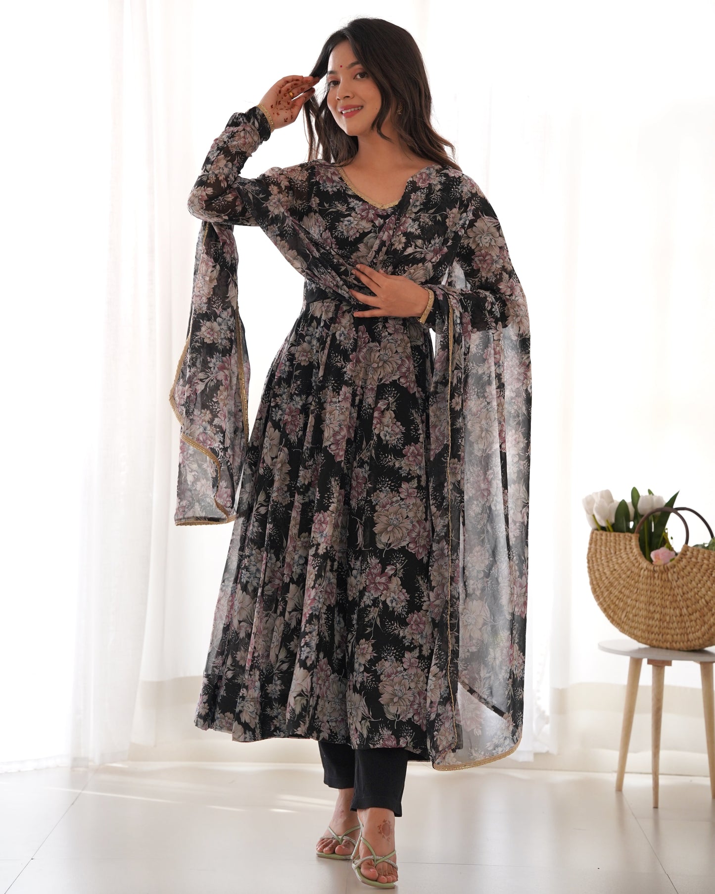 Black Printed Anarkali suit 