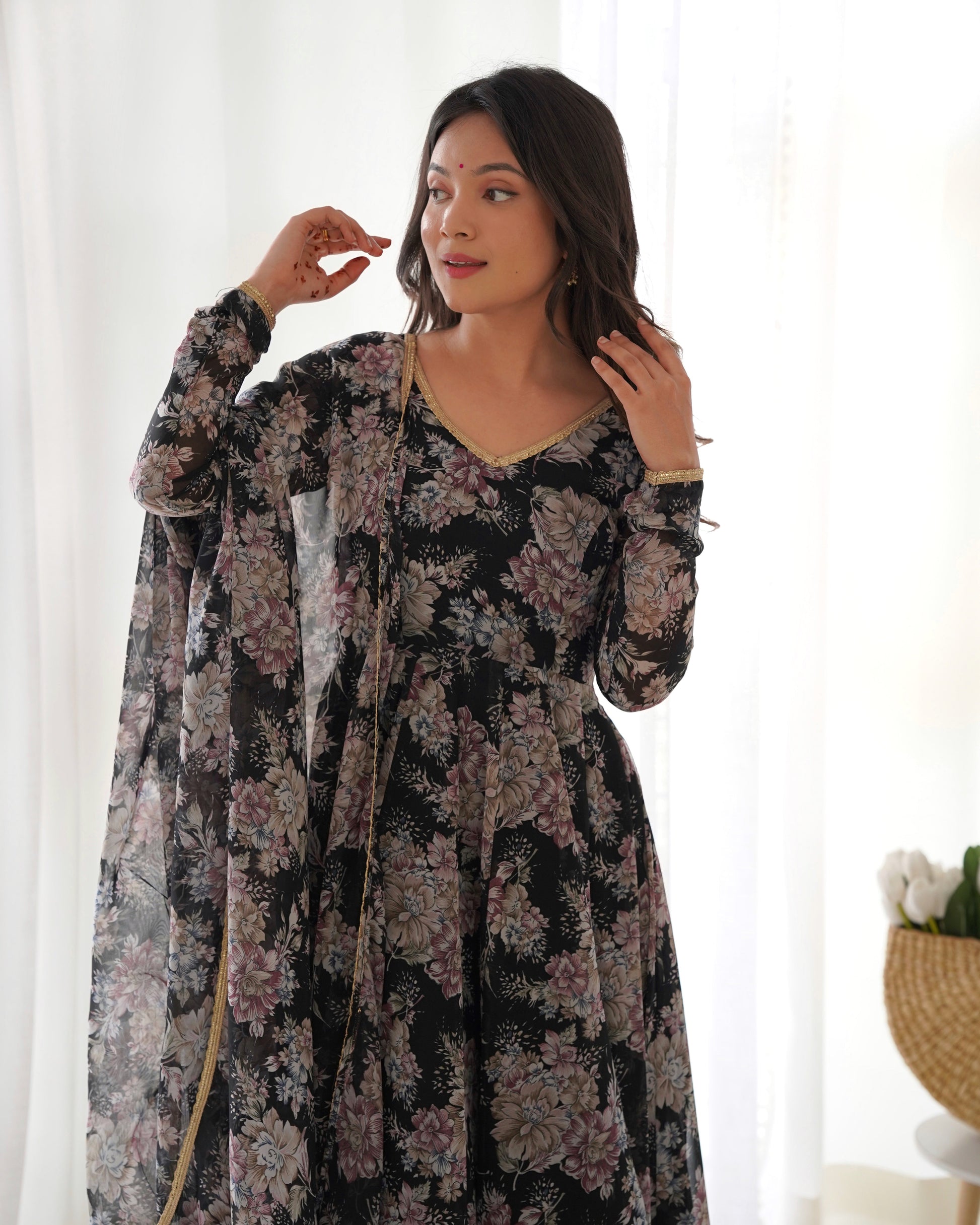 Black Printed Anarkali suit 