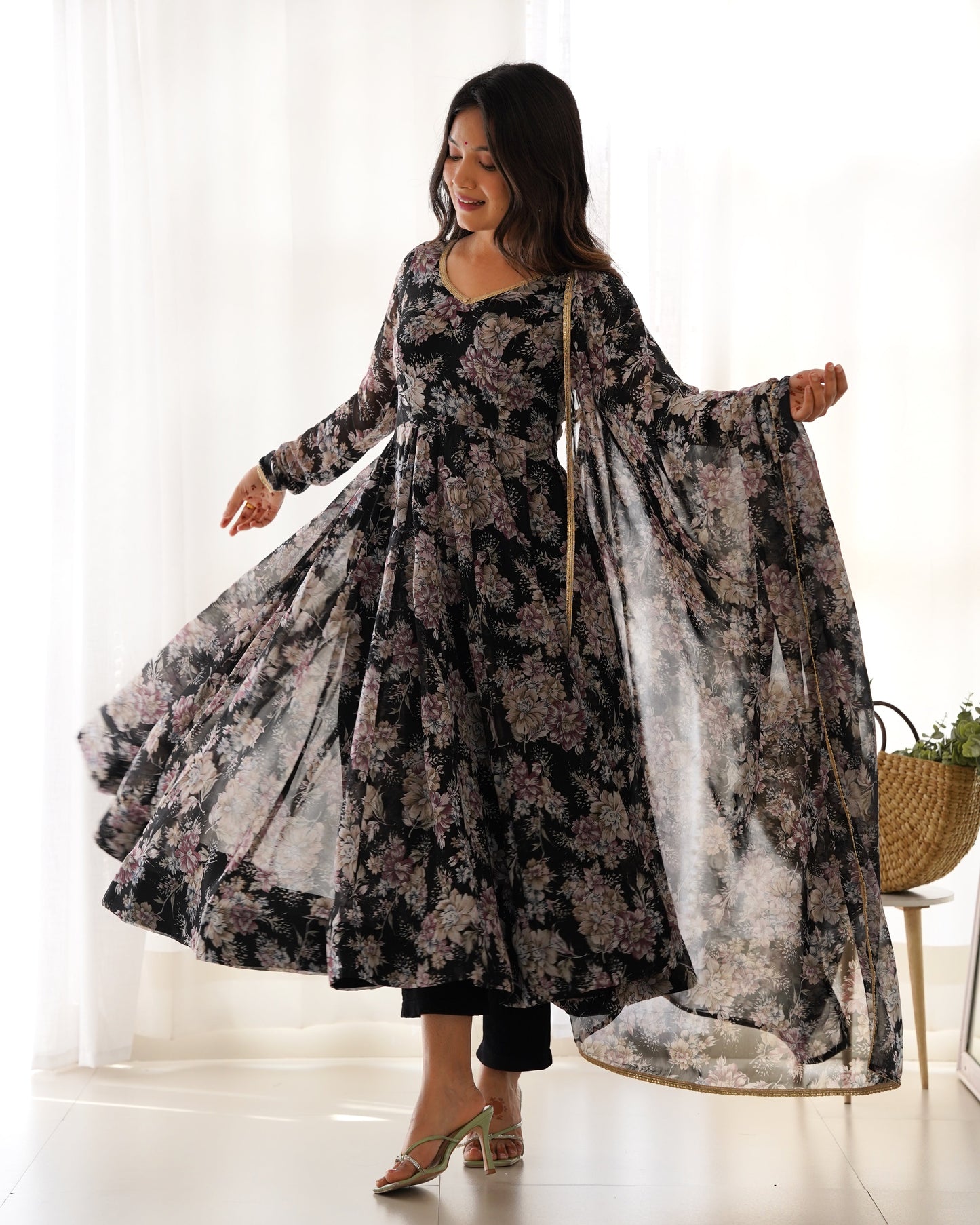 Black Printed Anarkali suit 