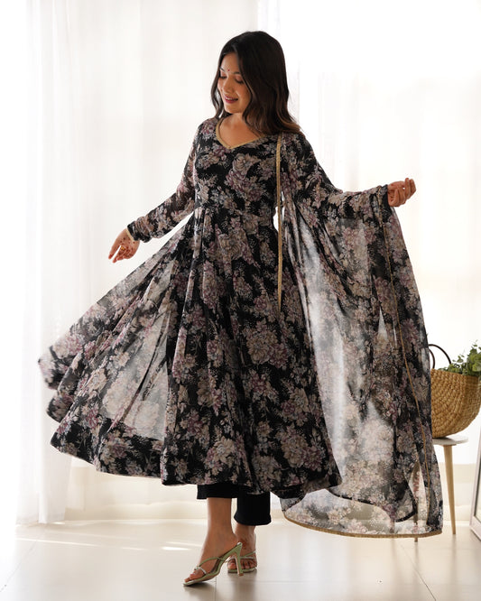 Black Printed Anarkali suit 