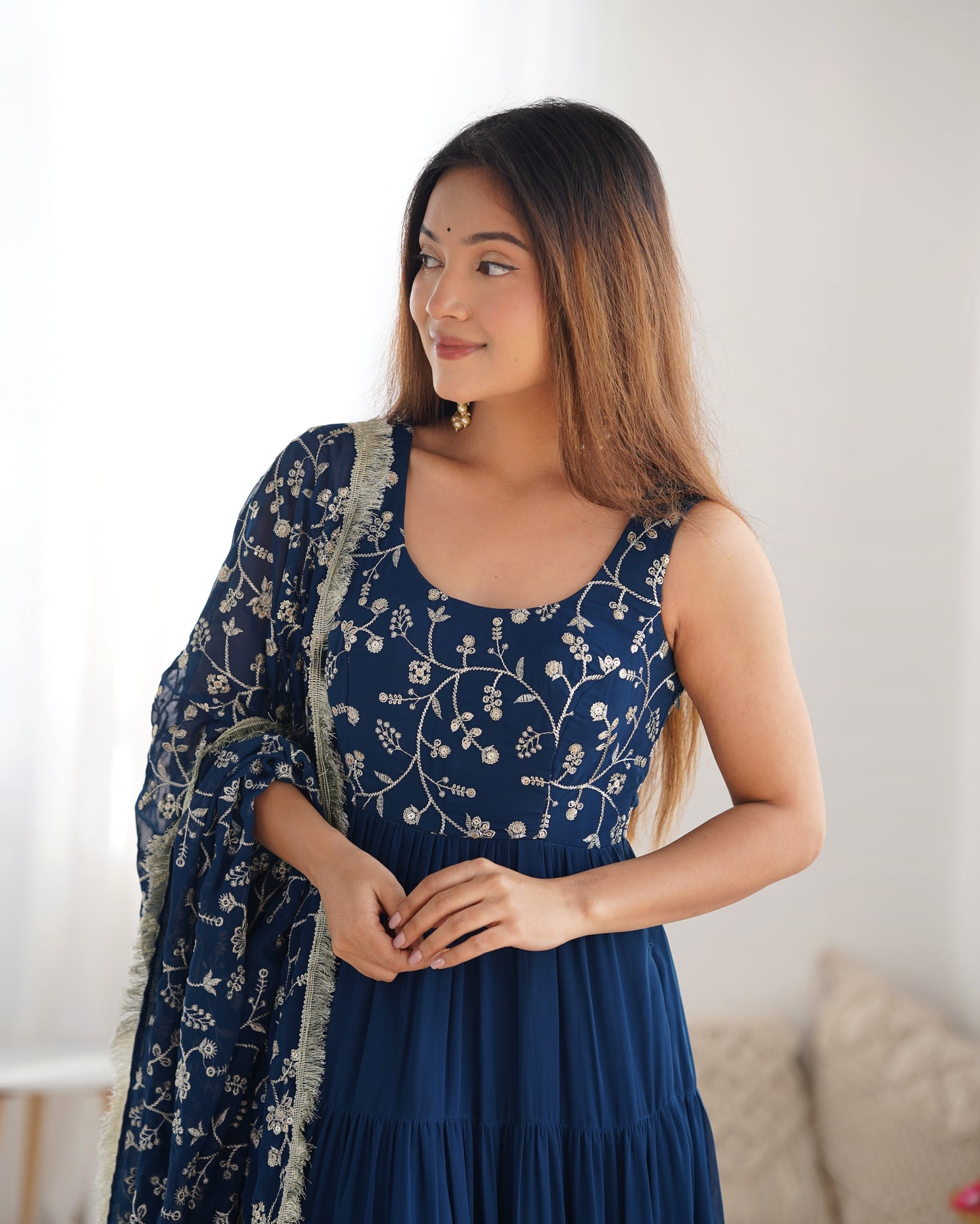 Blue Georgette Anarkali Suit with Dupatta 1