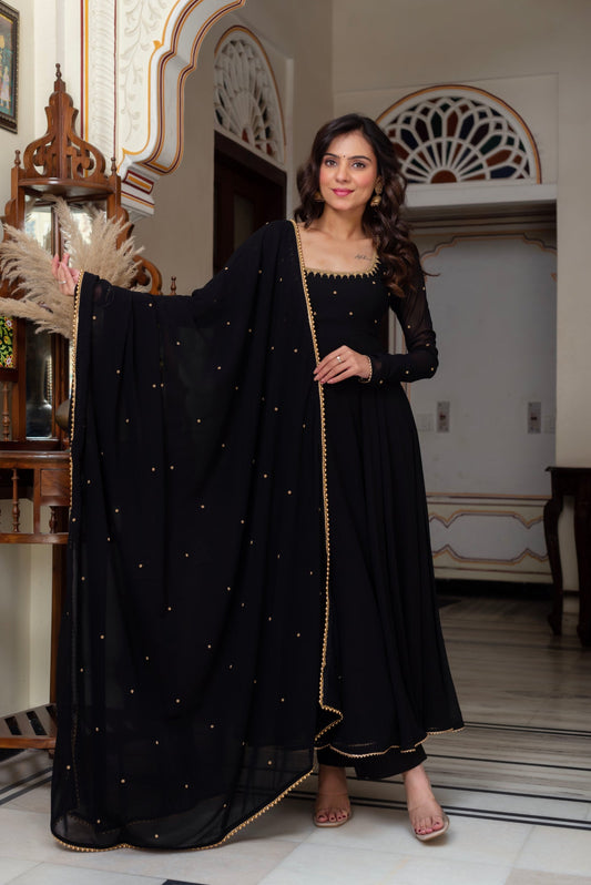 Classic Black Georgette Anarkali Dress for Party Wear