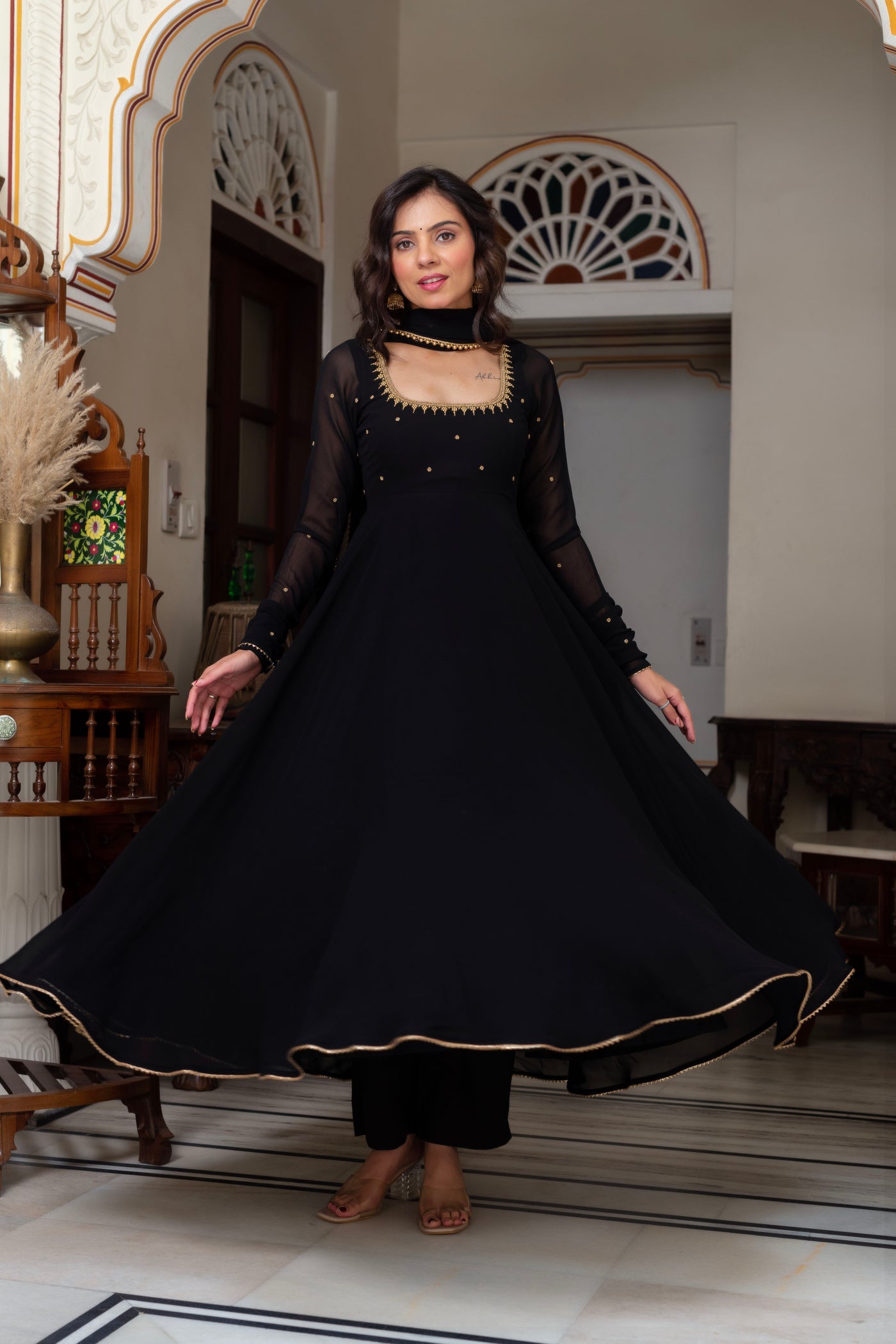 Classic Black Georgette Anarkali Dress for Party Wear