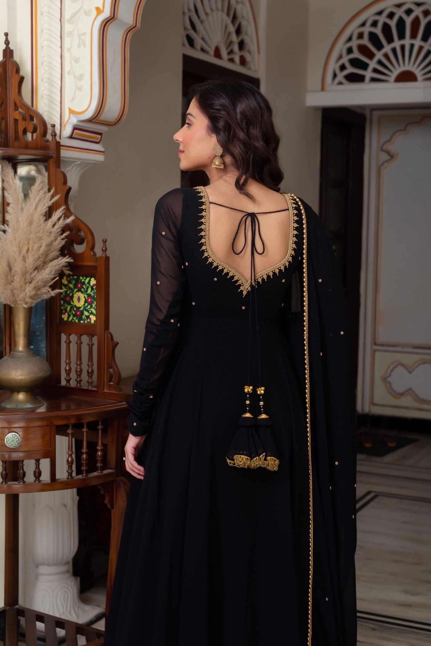 Classic Black Georgette Anarkali Dress for Party Wear