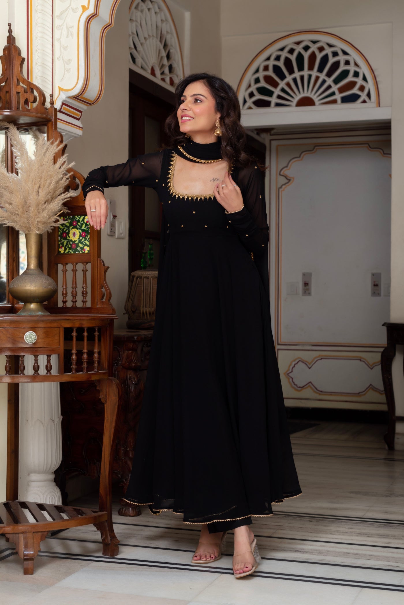 Classic Black Georgette Anarkali Dress for Party Wear
