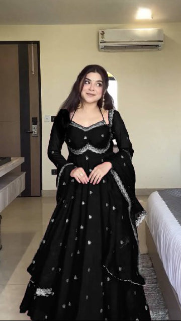 Classic Black Floor-Length Anarkali Dress for Parties and Weddings