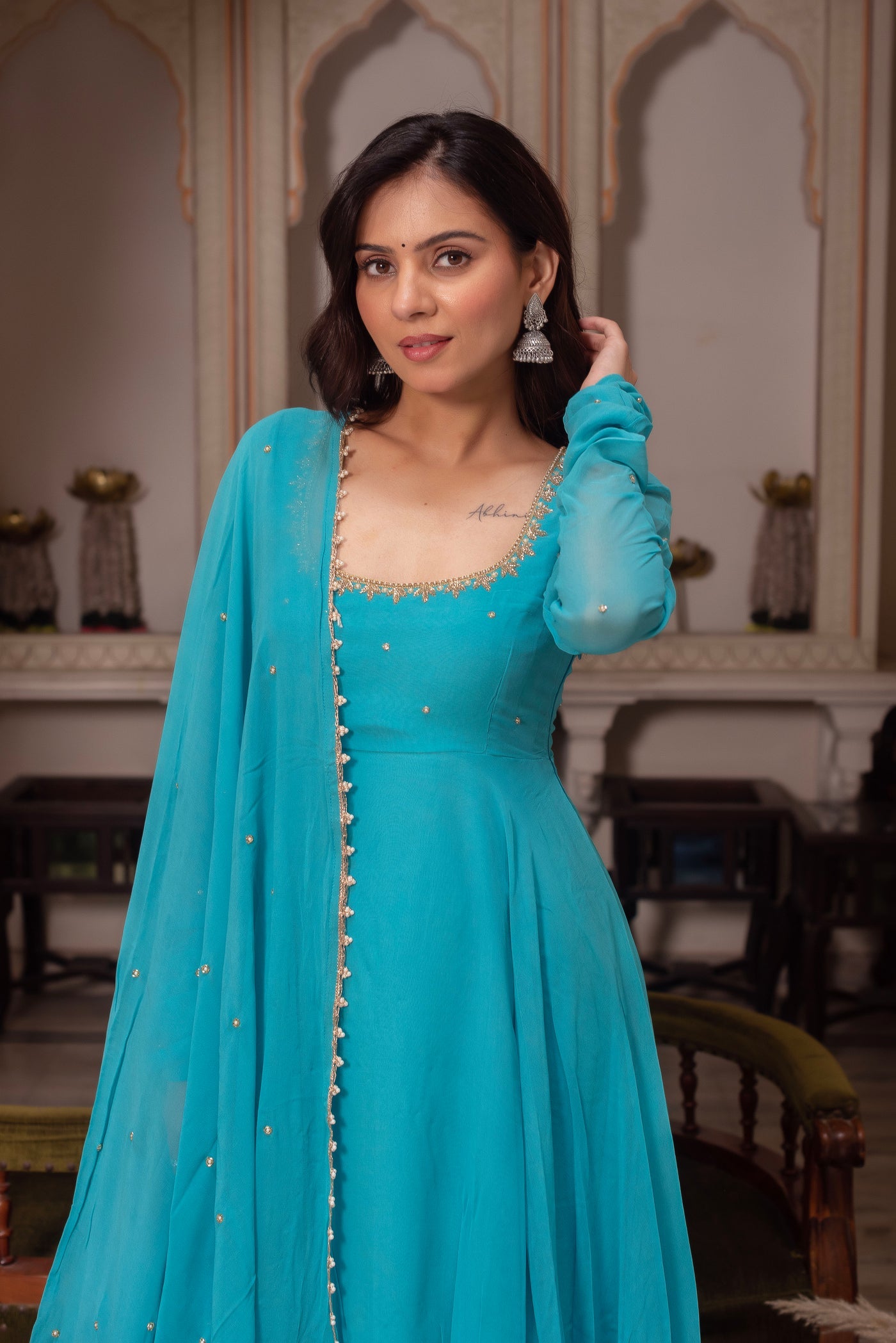 Designer Blue Georgette Anarkali Dress for Festive Wear