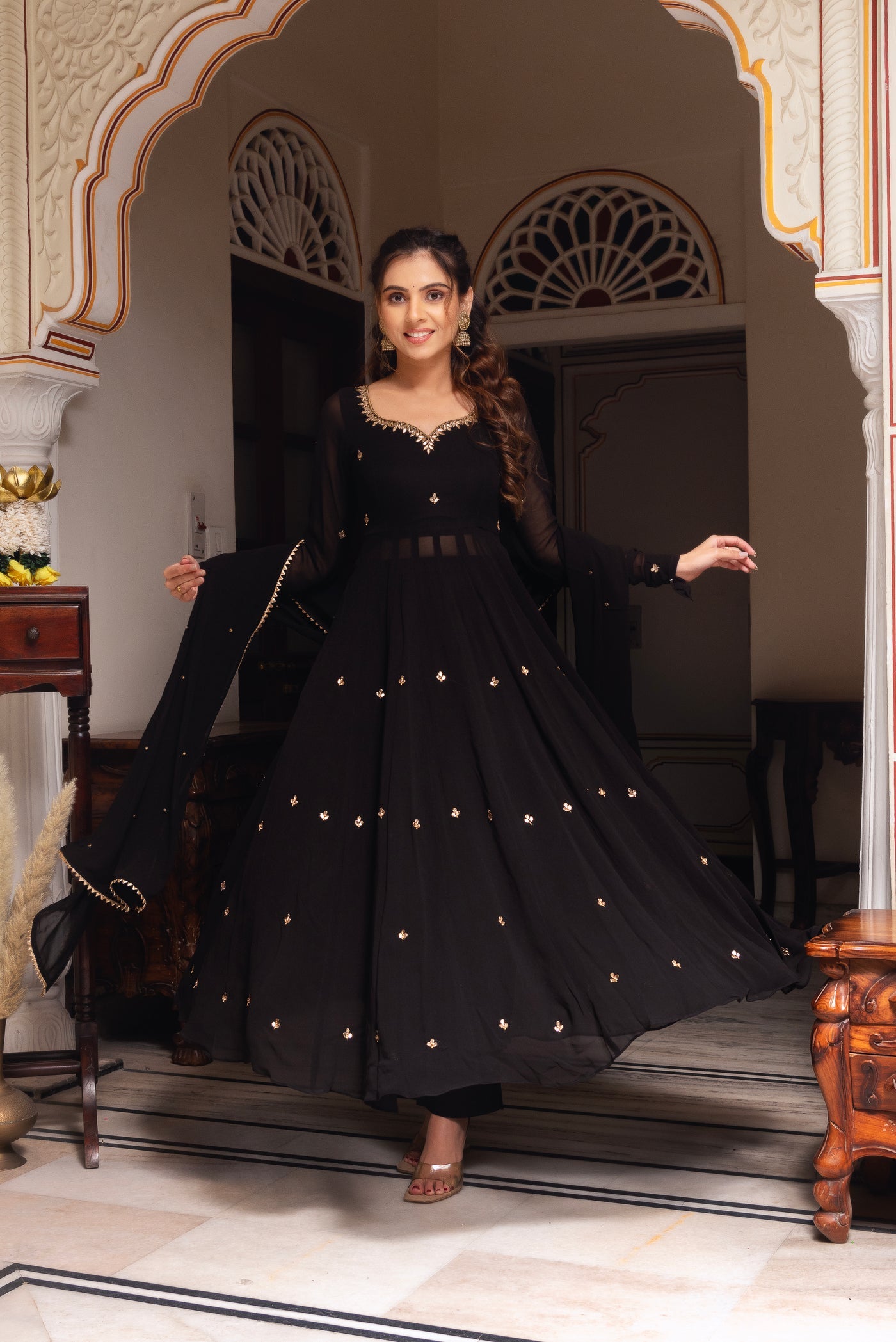Designer Black Georgette Embroidered Anarkali Dress with Dupatta