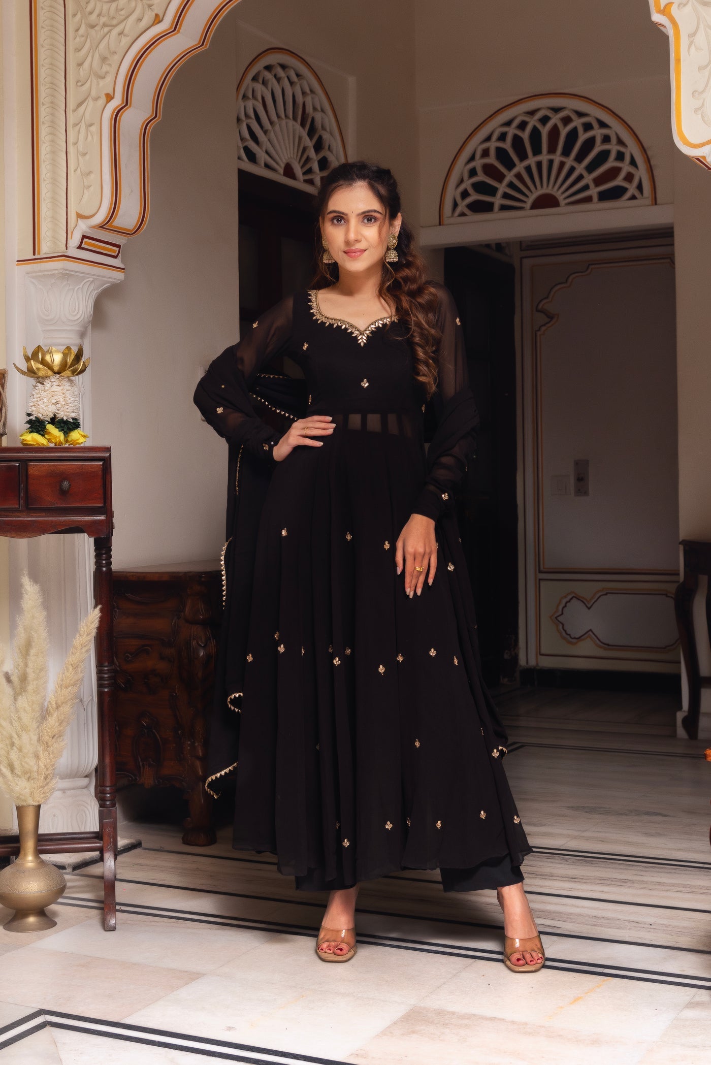 Designer Black Georgette Embroidered Anarkali Dress with Dupatta