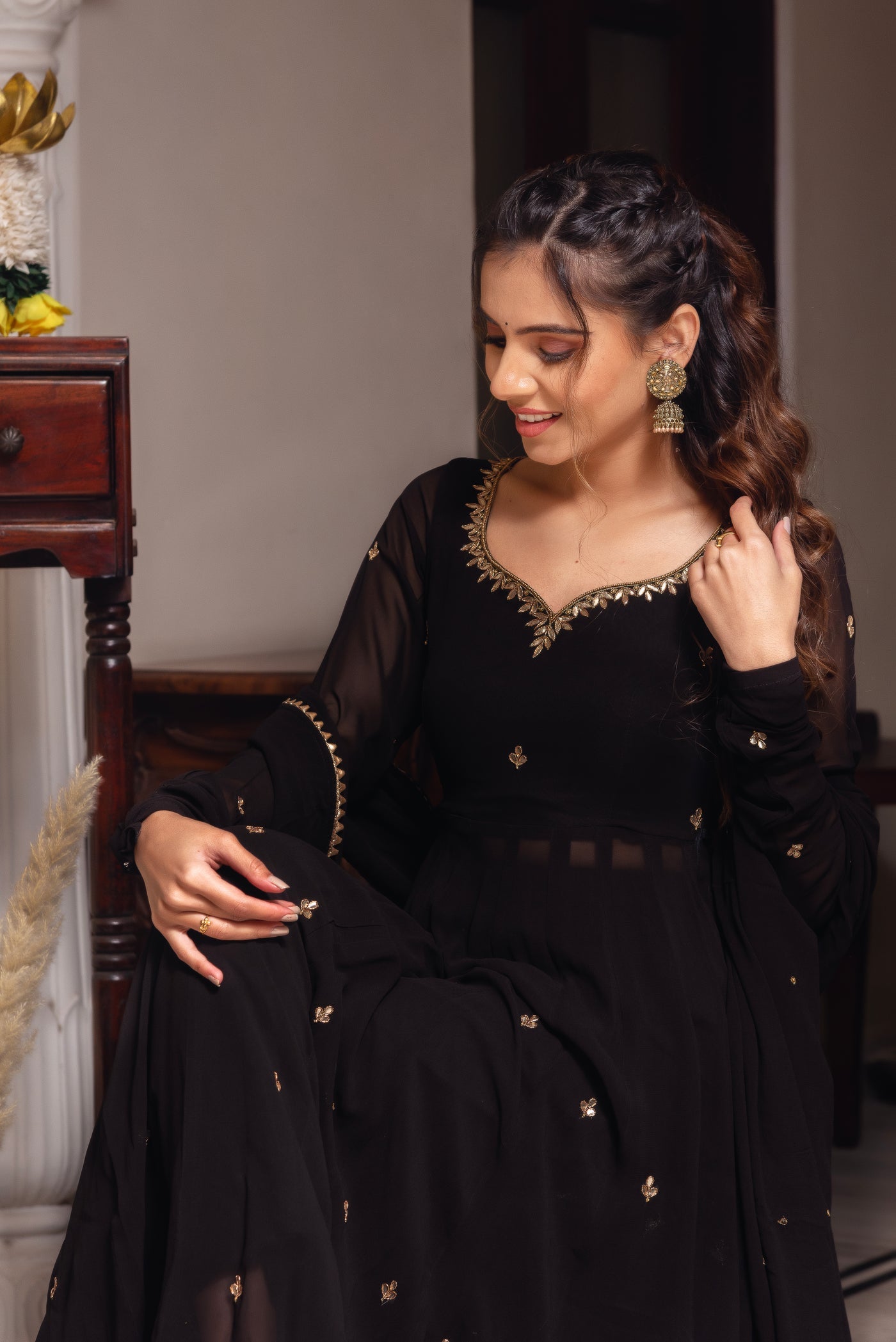 Designer Black Georgette Embroidered Anarkali Dress with Dupatta