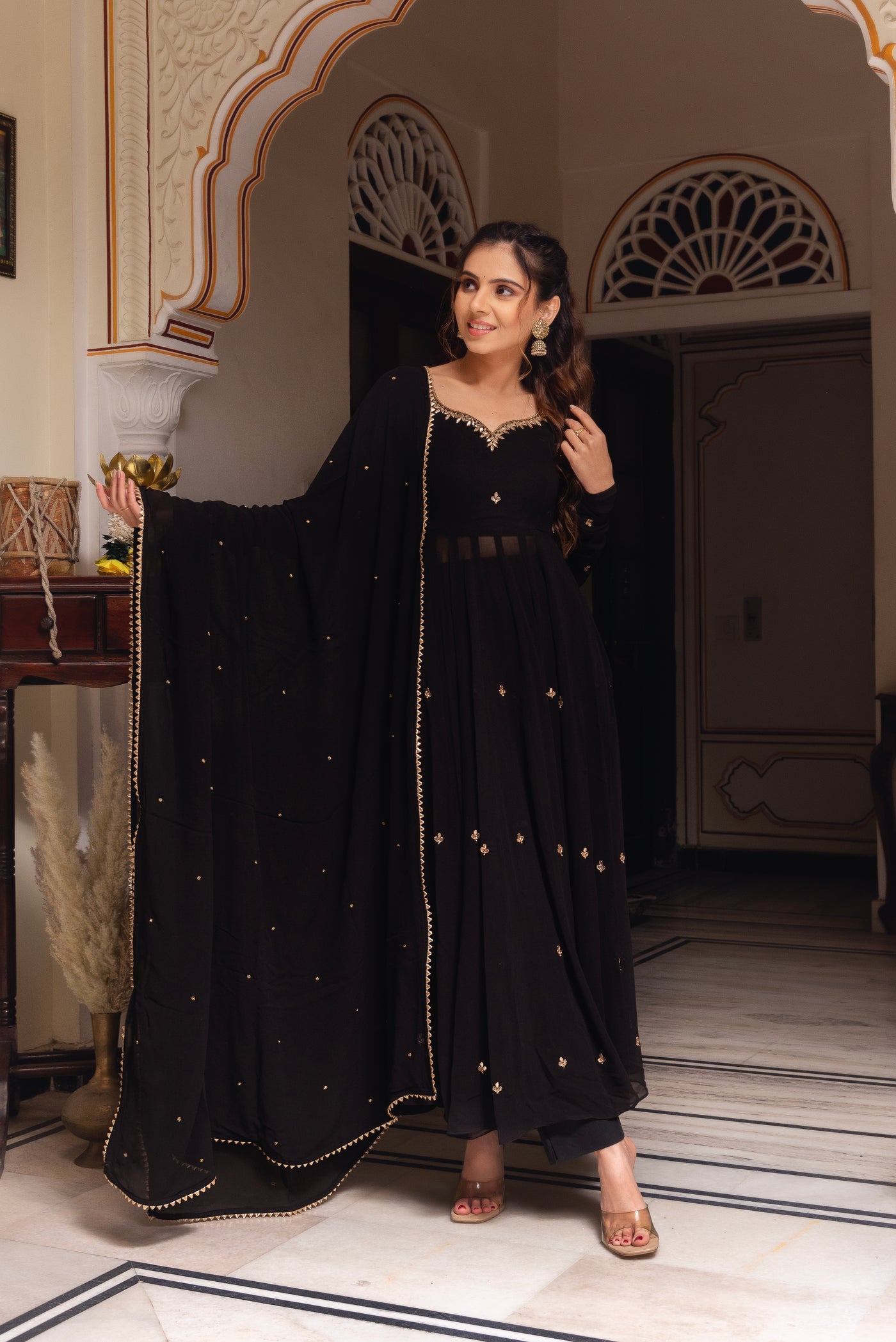 Designer Black Georgette Embroidered Anarkali Dress with Dupatta