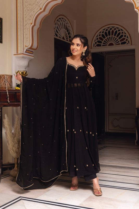 Designer Black Georgette Embroidered Anarkali Dress with Dupatta