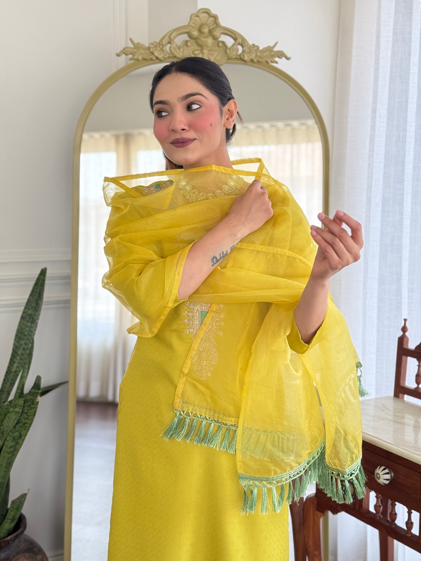 Dhanyasri Cotton Blend Straight Suit Set With Dupatta