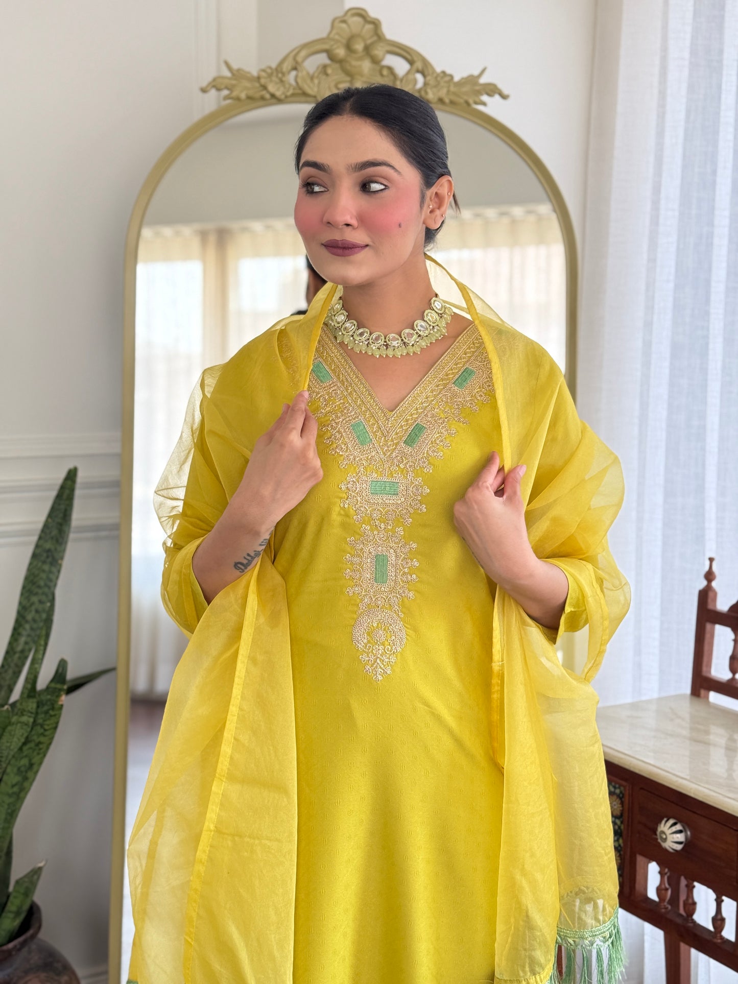 Dhanyasri Cotton Blend Straight Suit Set With Dupatta