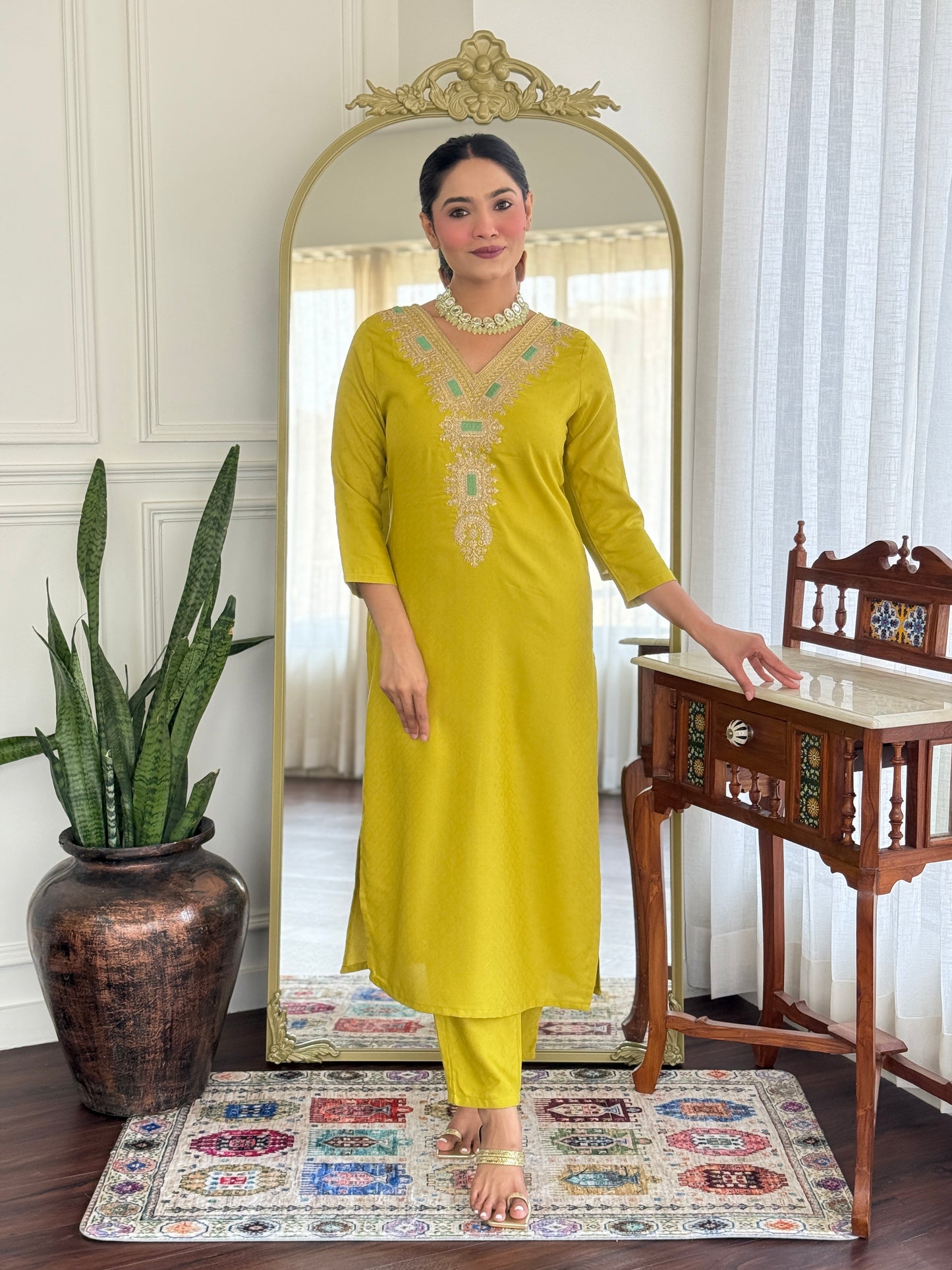 Dhanyasri Cotton Blend Straight Suit Set With Dupatta