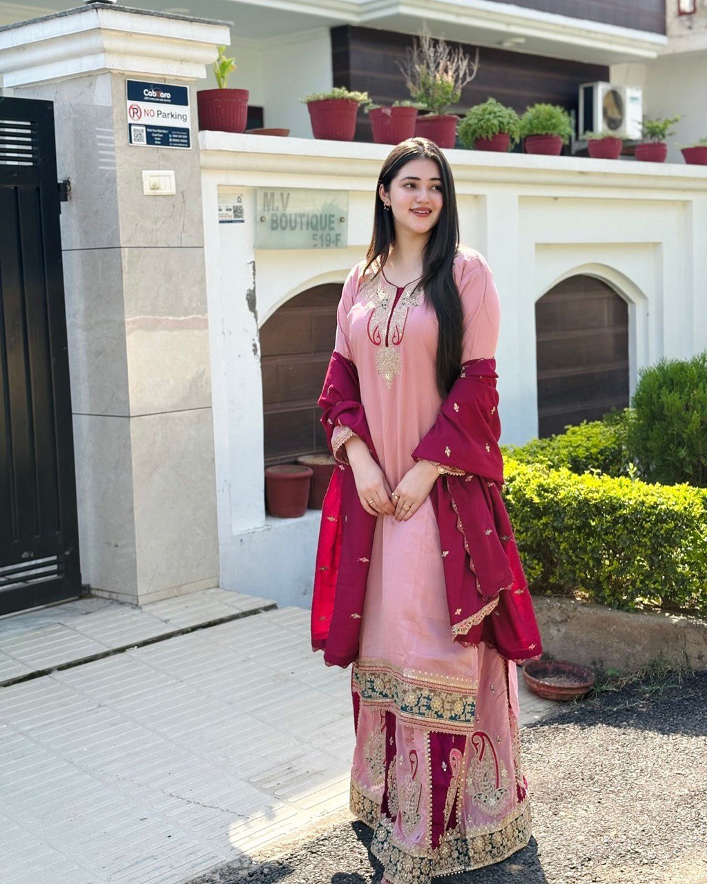 Dusty Pink Color Pure Heavy Chinnon Silk With Heavy Embroidery Sequence Work Sharara Suit
