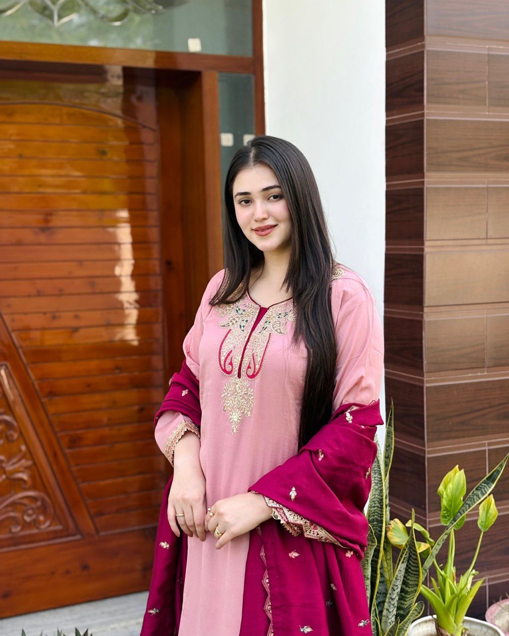 Dusty Pink Color Pure Heavy Chinnon Silk With Heavy Embroidery Sequence Work Sharara Suit