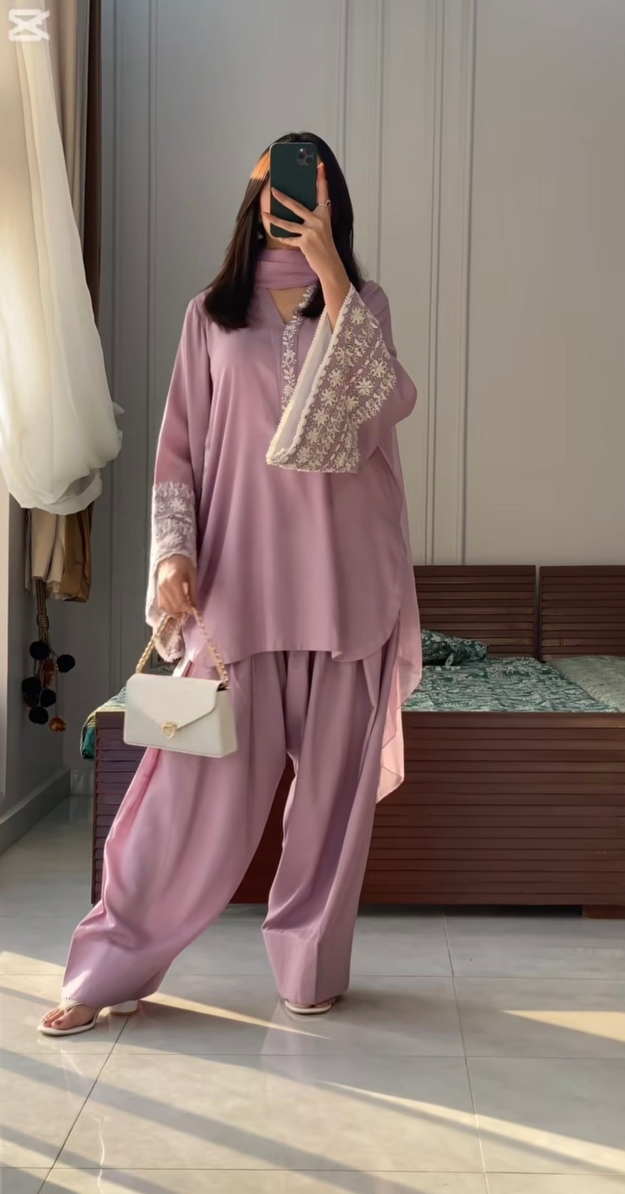 Dusty Pink Elegant Embroidered Natural Satin Top with Farshi Palazzo & Dupatta