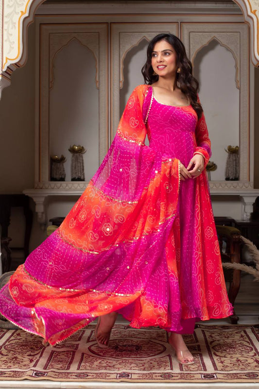 Elegant Georgette Bandhani Anarkali Suit with Dupatta for Special Occasions