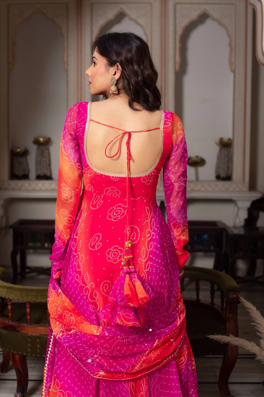 Elegant Georgette Bandhani Anarkali Suit with Dupatta for Special Occasions
