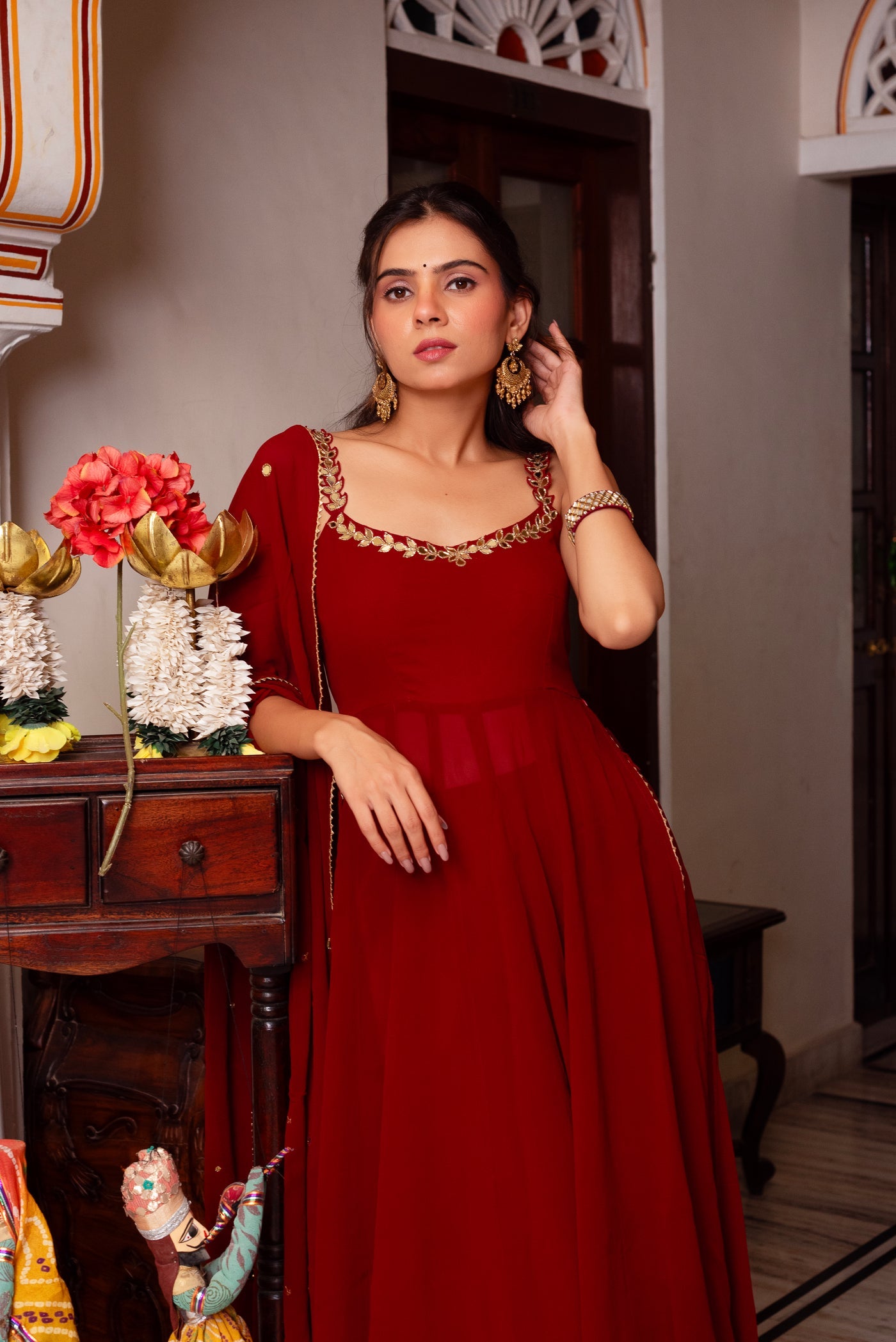 Elegant Red Georgette Anarkali Dress for Weddings