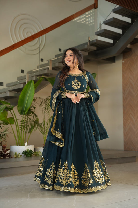 Embroidered Navy Blue Ethnic Gown For Wedding