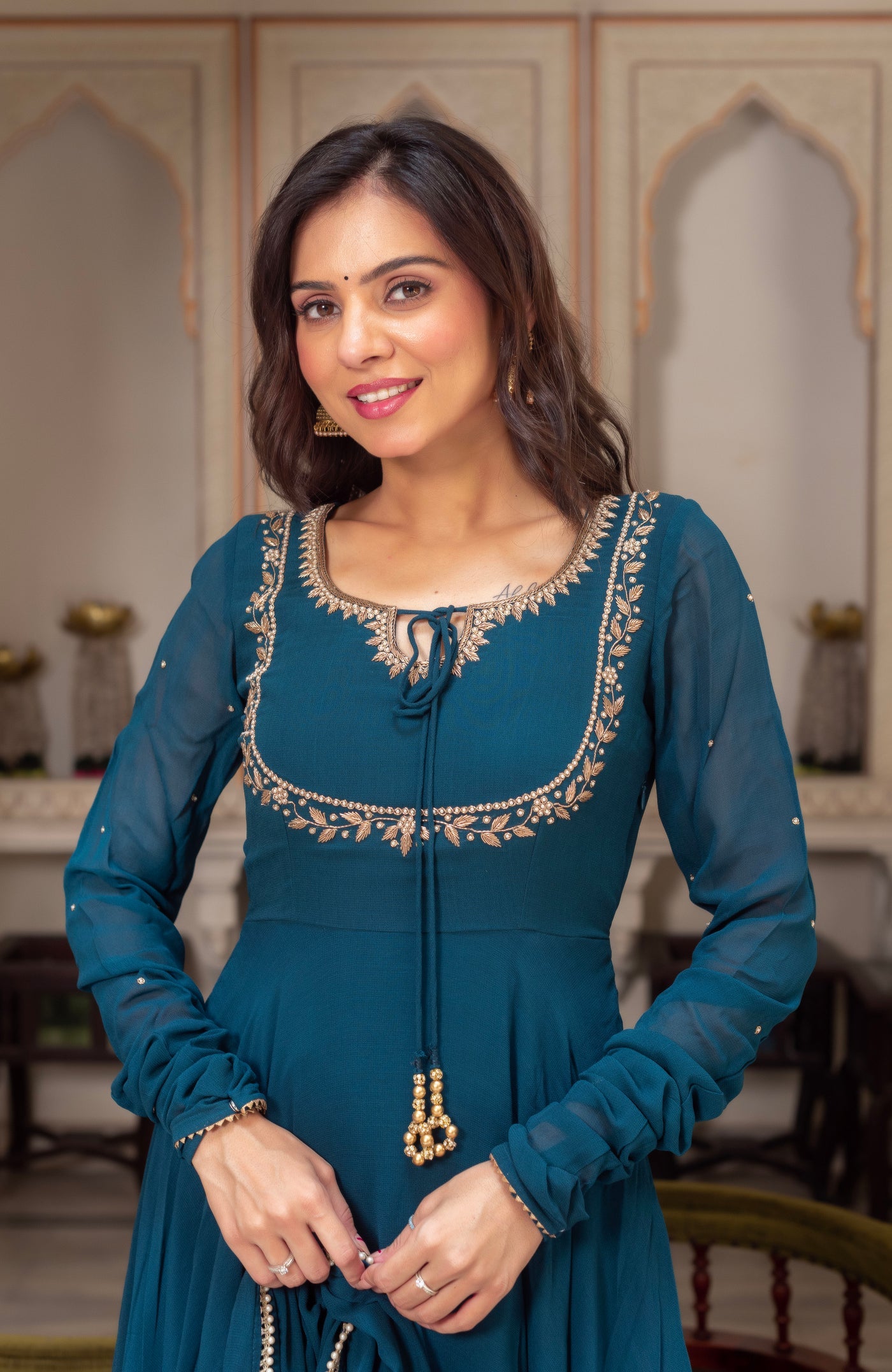 Festive Wear Teal Anarkali Suit in Georgette for Functions