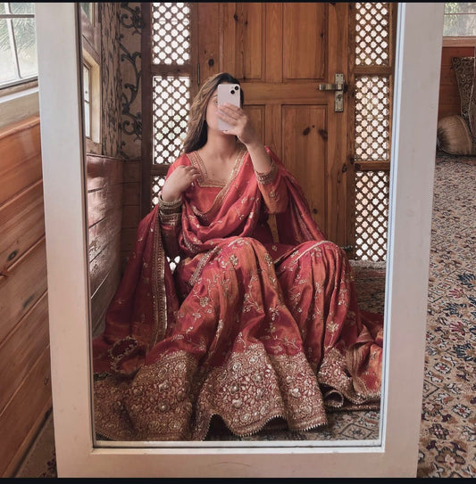 Flattering Orange Color Heavy Sequence Work Sharara Suit Set