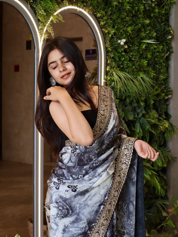 Georgette Digital Print With Embroidery Lace Codding & Sequins Work Saree