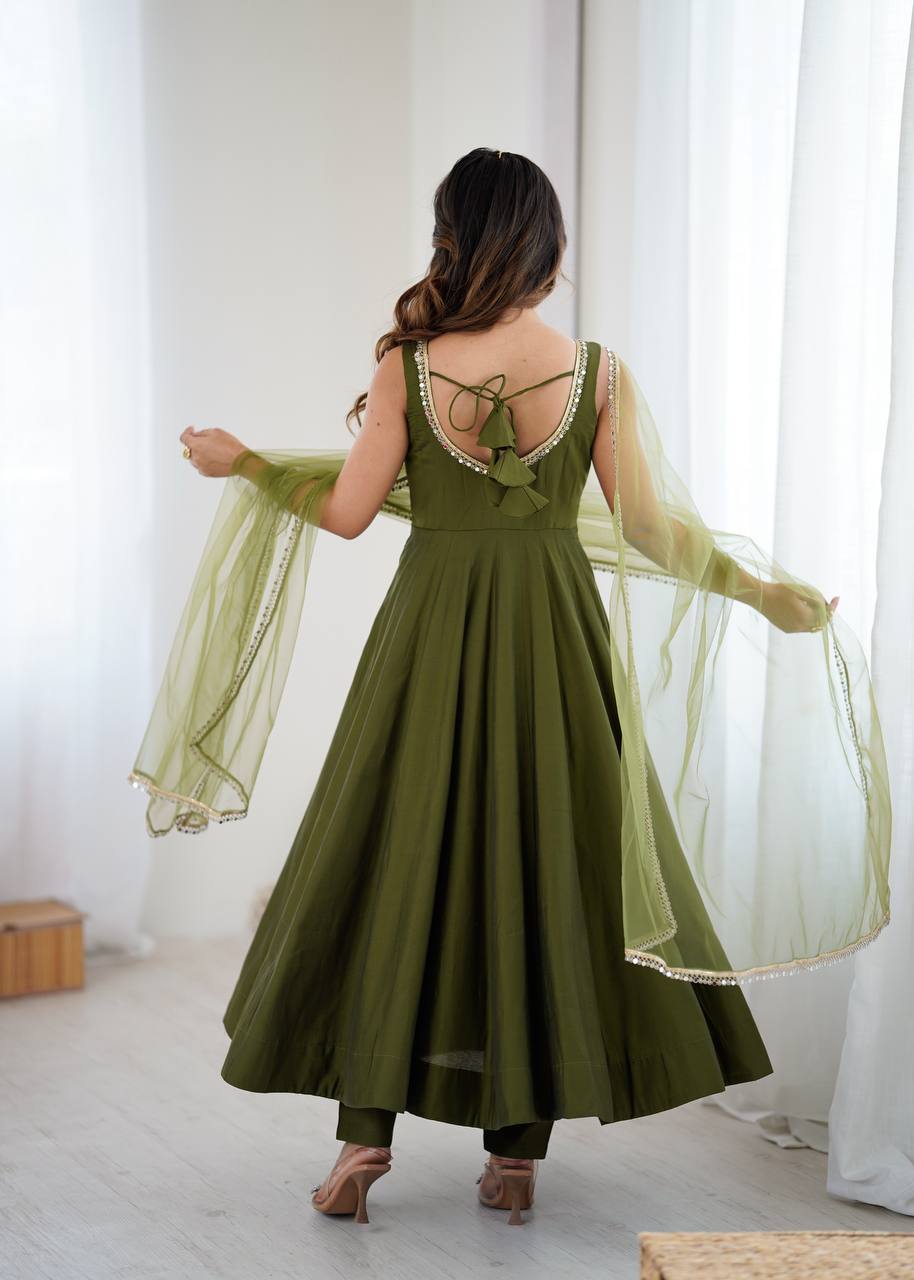 Jasmin Mahendi Color Roman Silk Anarkali Suit With Dupatta