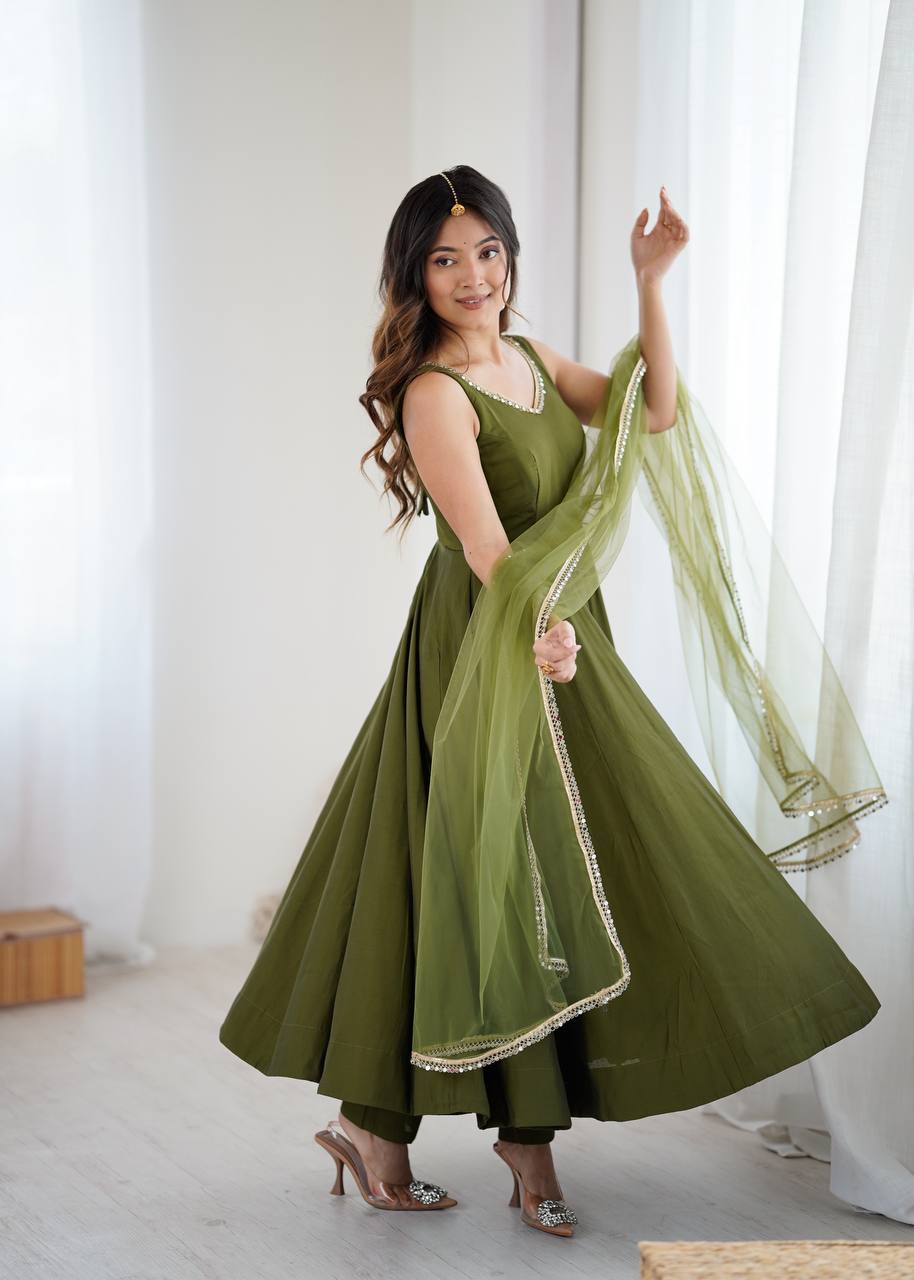 Jasmin Mahendi Color Roman Silk Anarkali Suit With Dupatta