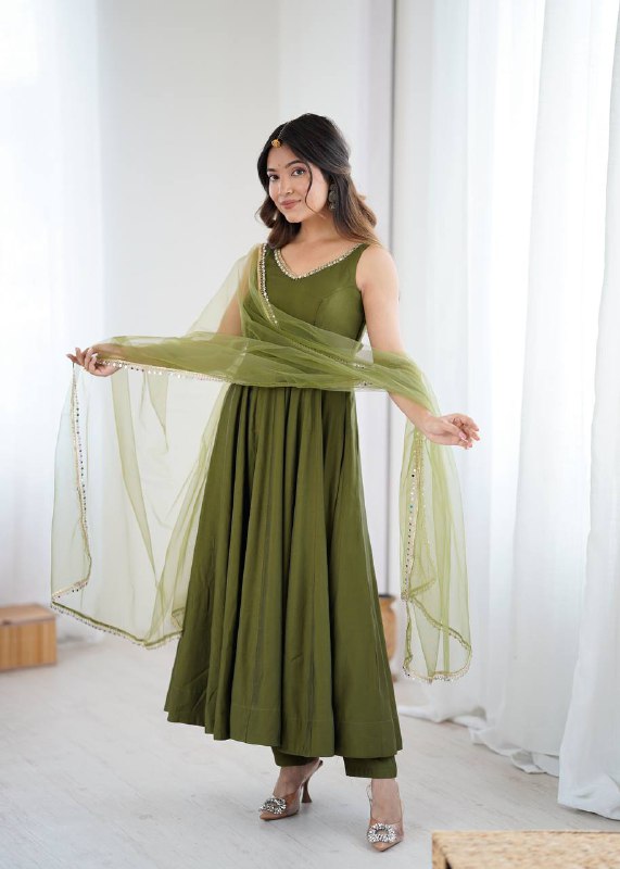 Jasmin Mahendi Color Roman Silk Anarkali Suit With Dupatta