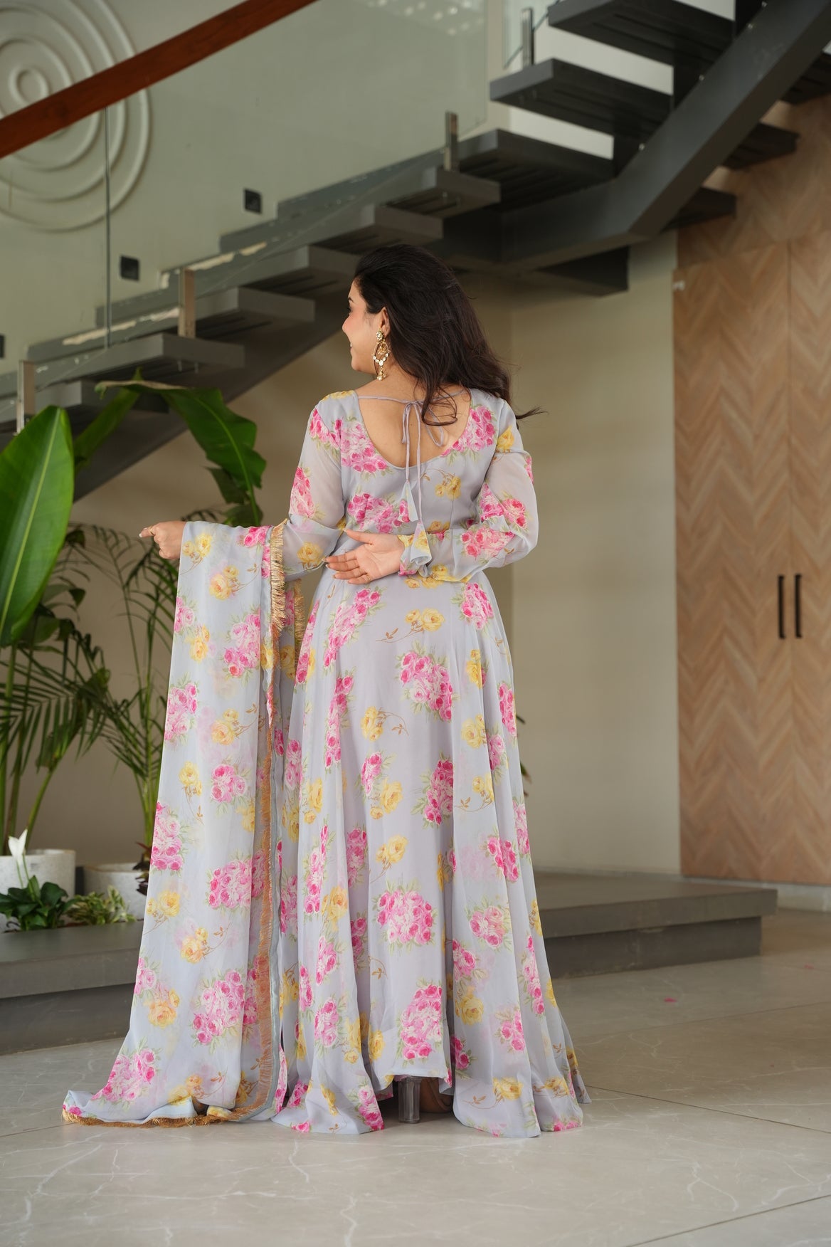 Georgette Floral Anarkali Dress