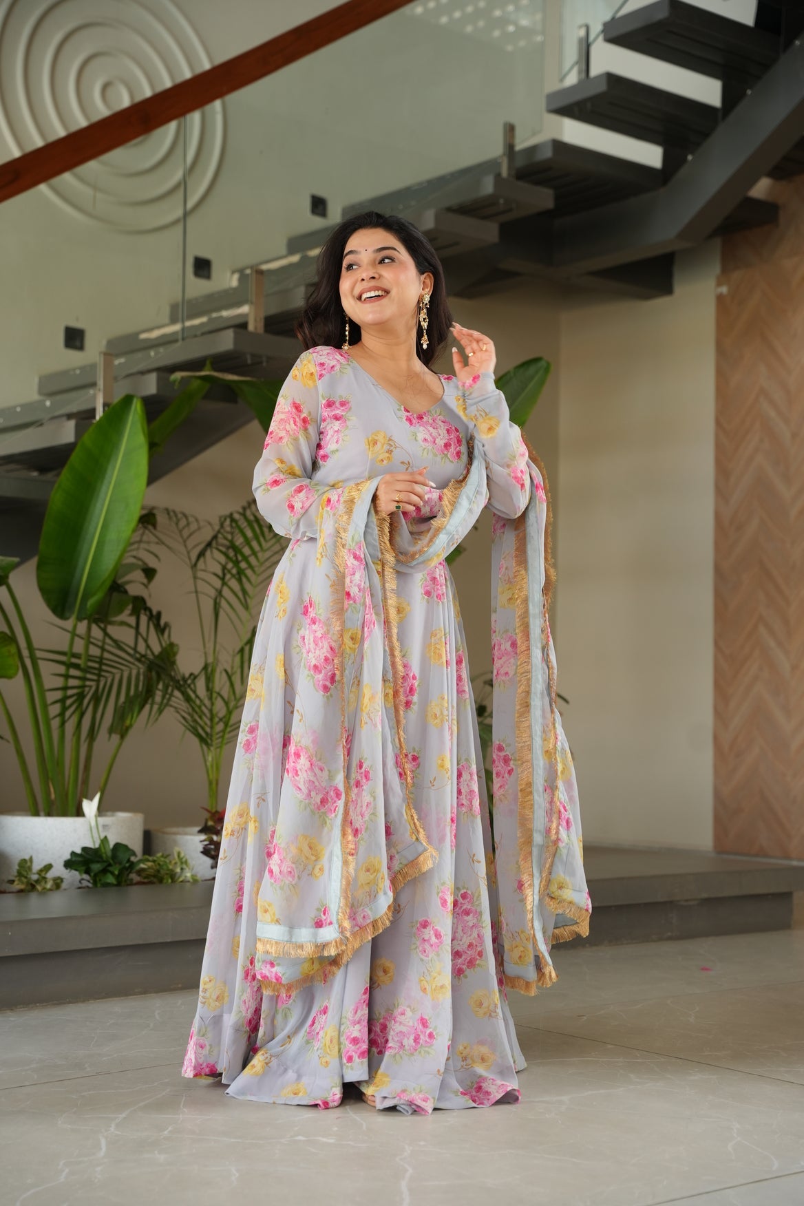 Georgette Floral Anarkali Dress