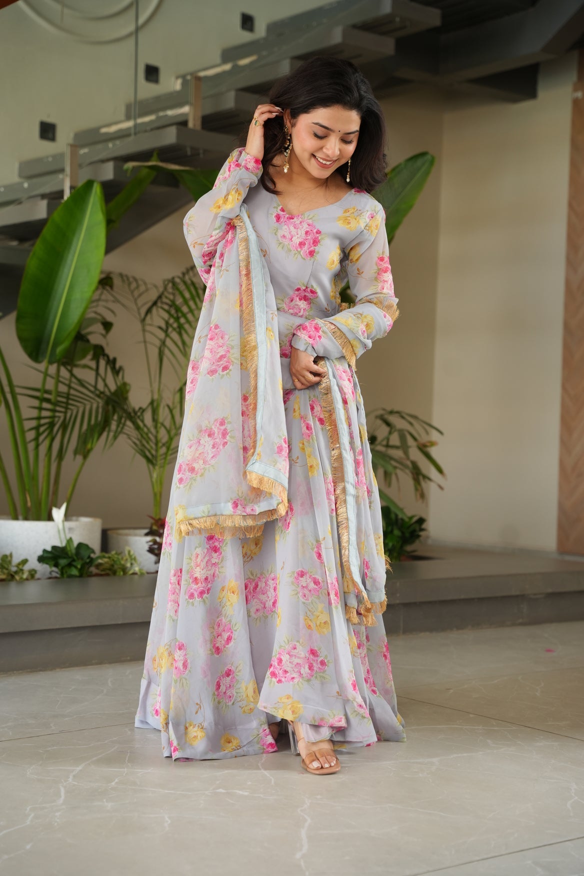 Georgette Floral Anarkali Dress
