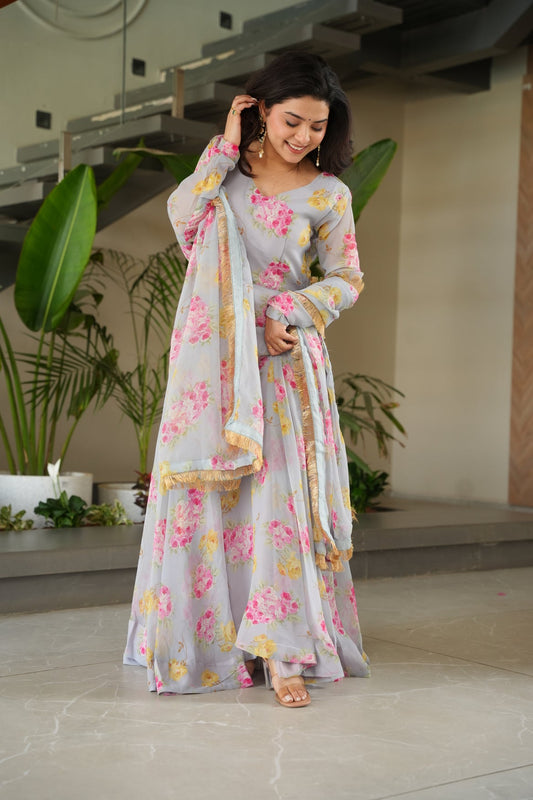 Georgette Floral Anarkali Dress