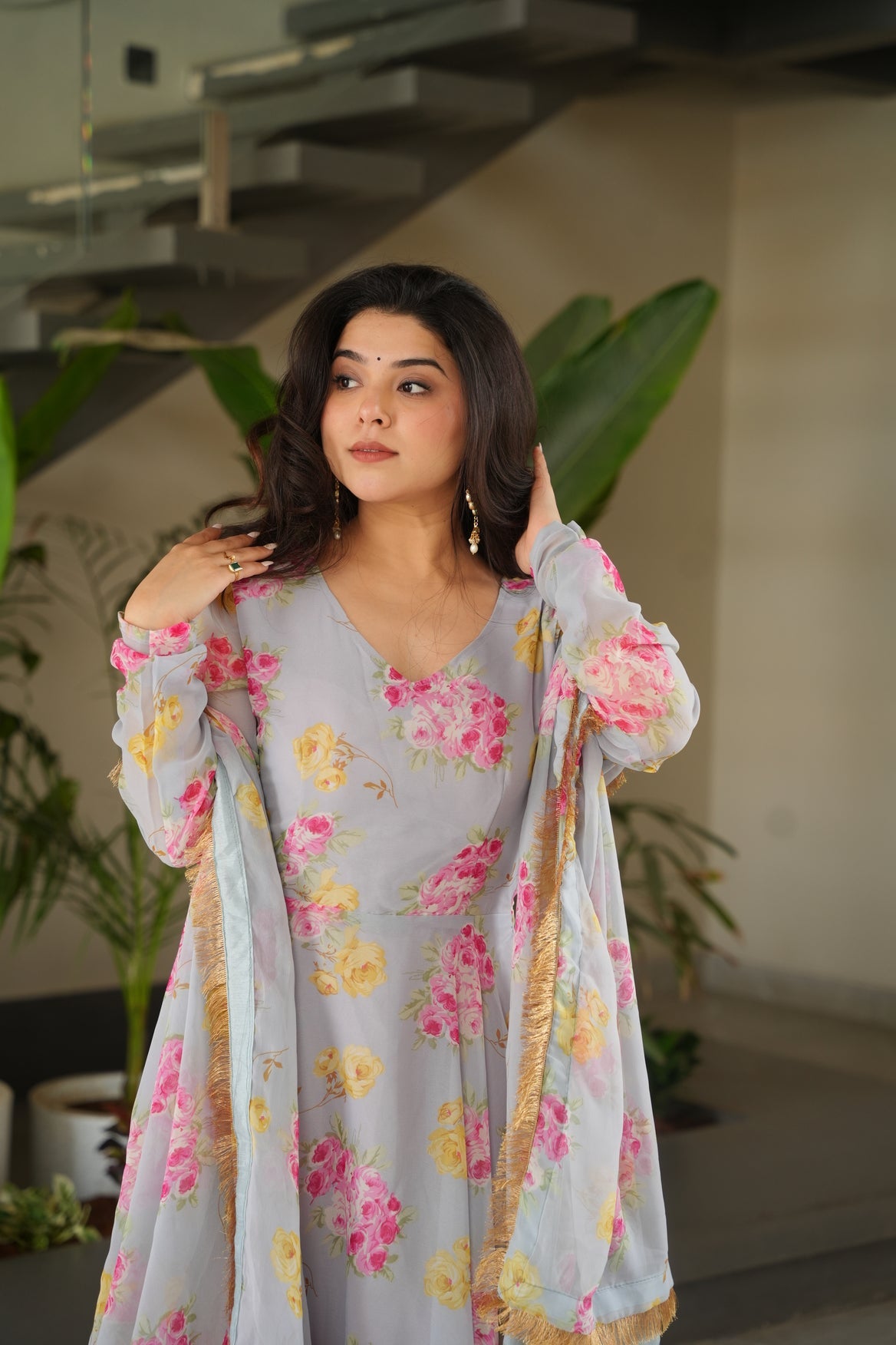 Georgette Floral Anarkali Dress