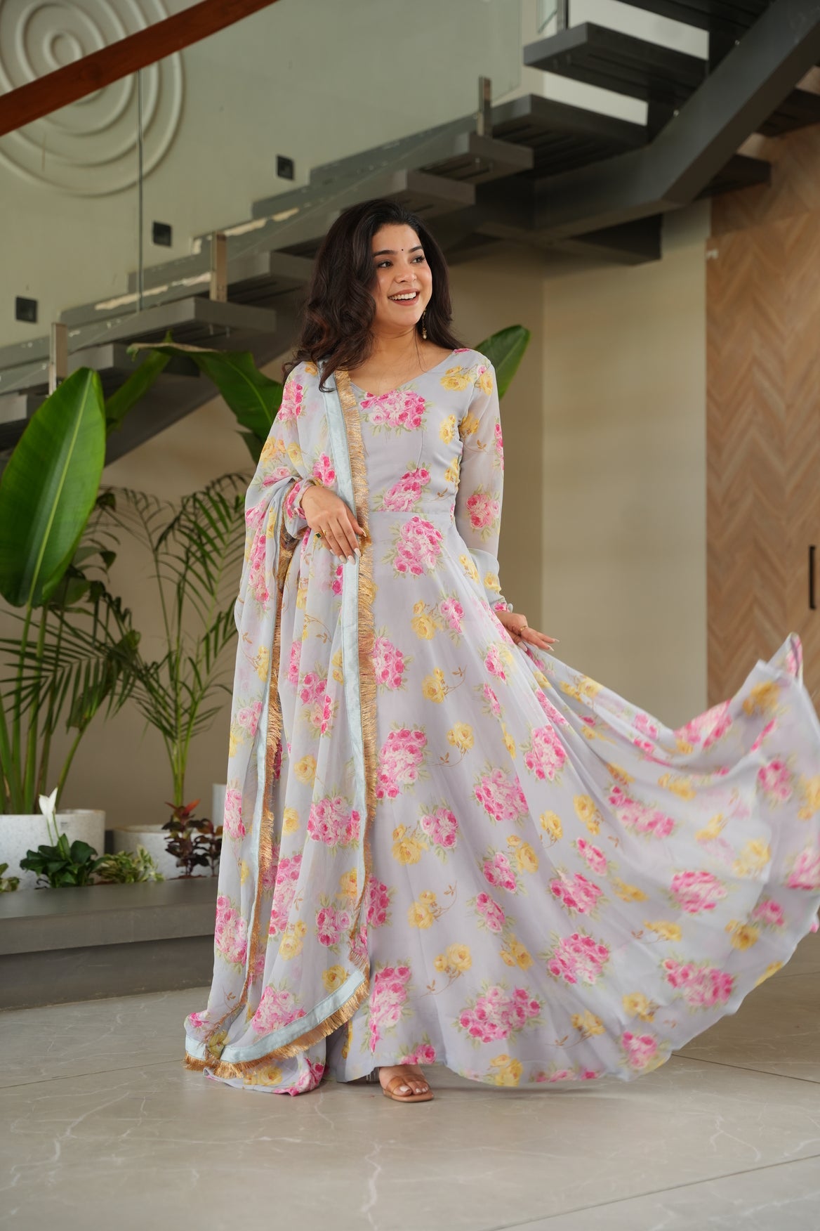 Georgette Floral Anarkali Dress