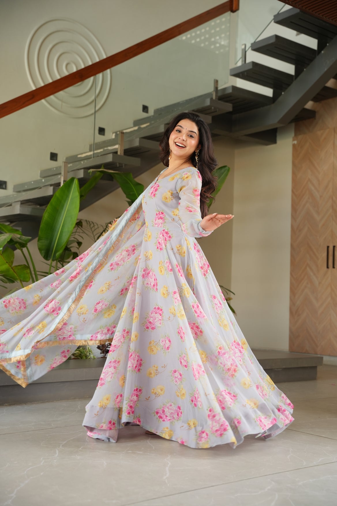 Georgette Floral Anarkali Dress