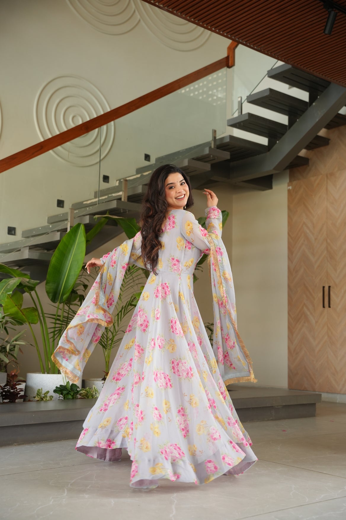 Georgette Floral Anarkali Dress