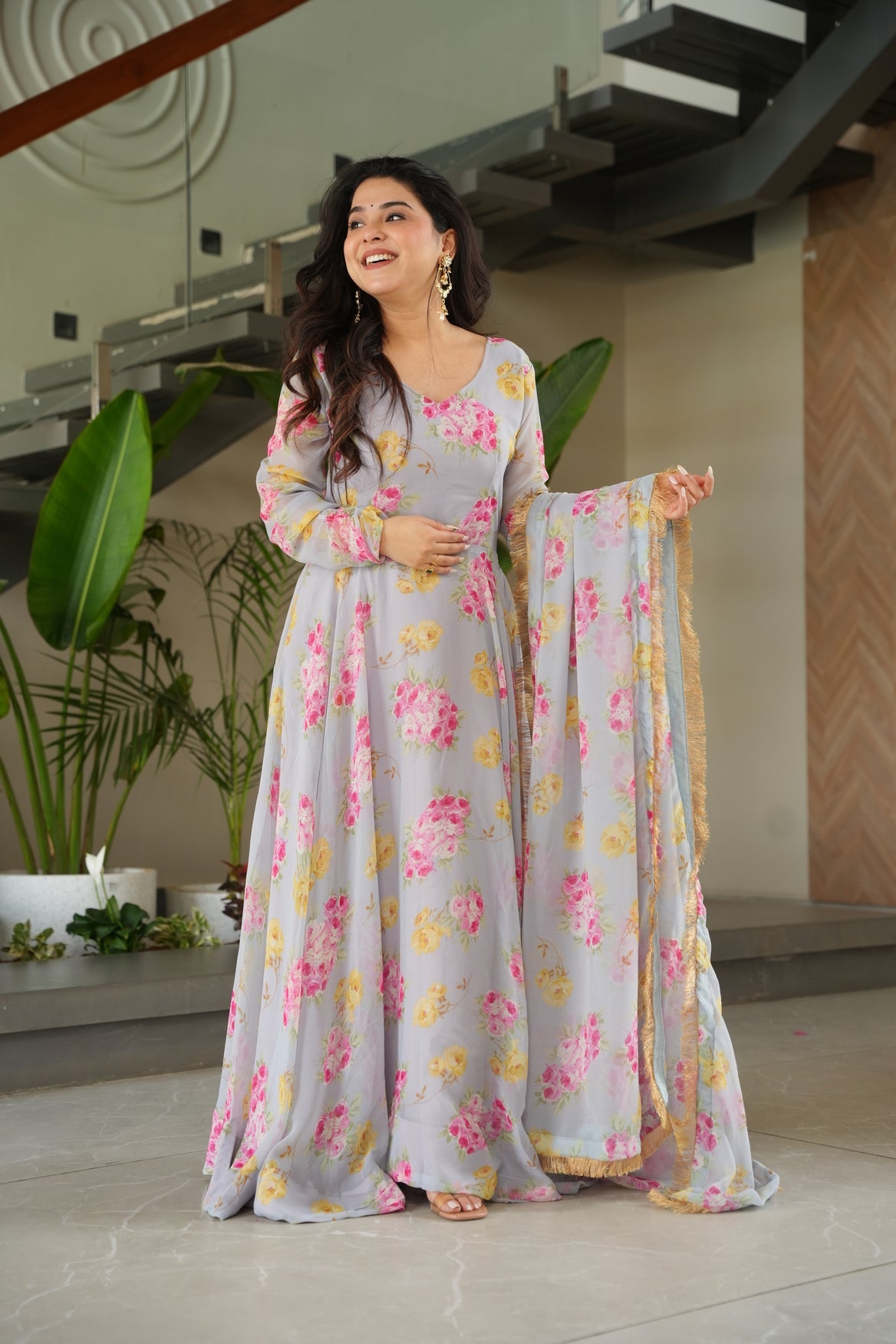 Georgette Floral Anarkali Dress