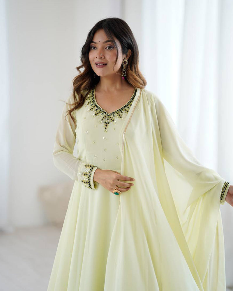 Kumudini Pista Georgette Hand Embellished Three Piece Anarkali Suit With Dupatta For Wedding