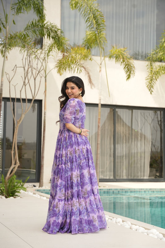 Blue Georgette Printed Dress