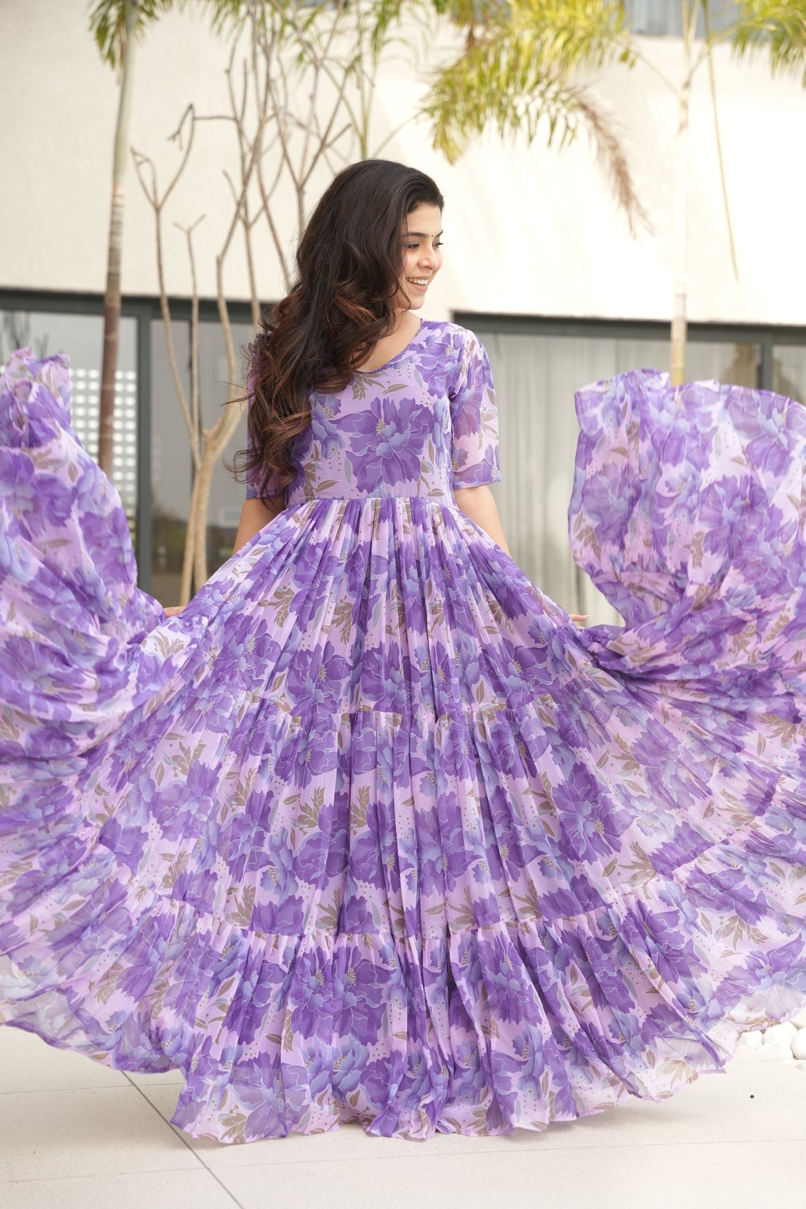 Blue Georgette Printed Dress