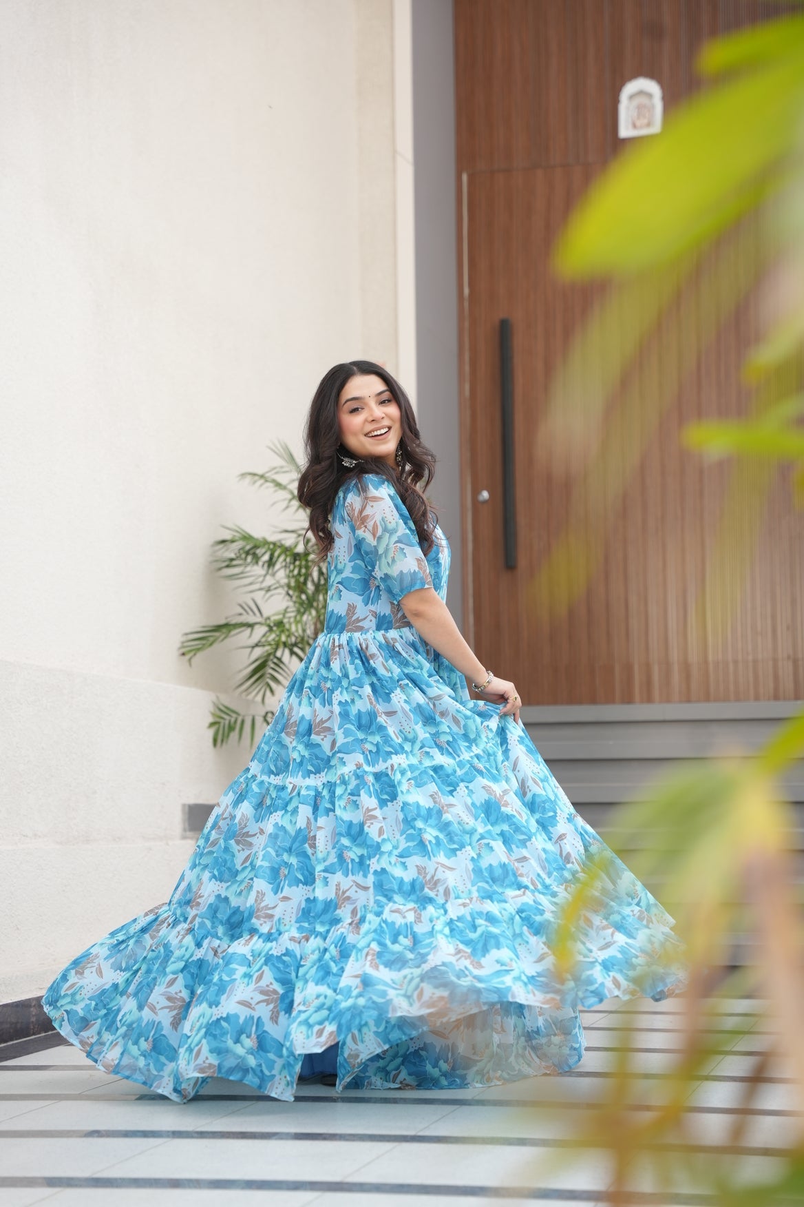 Sky Blue Georgette Printed Dress
