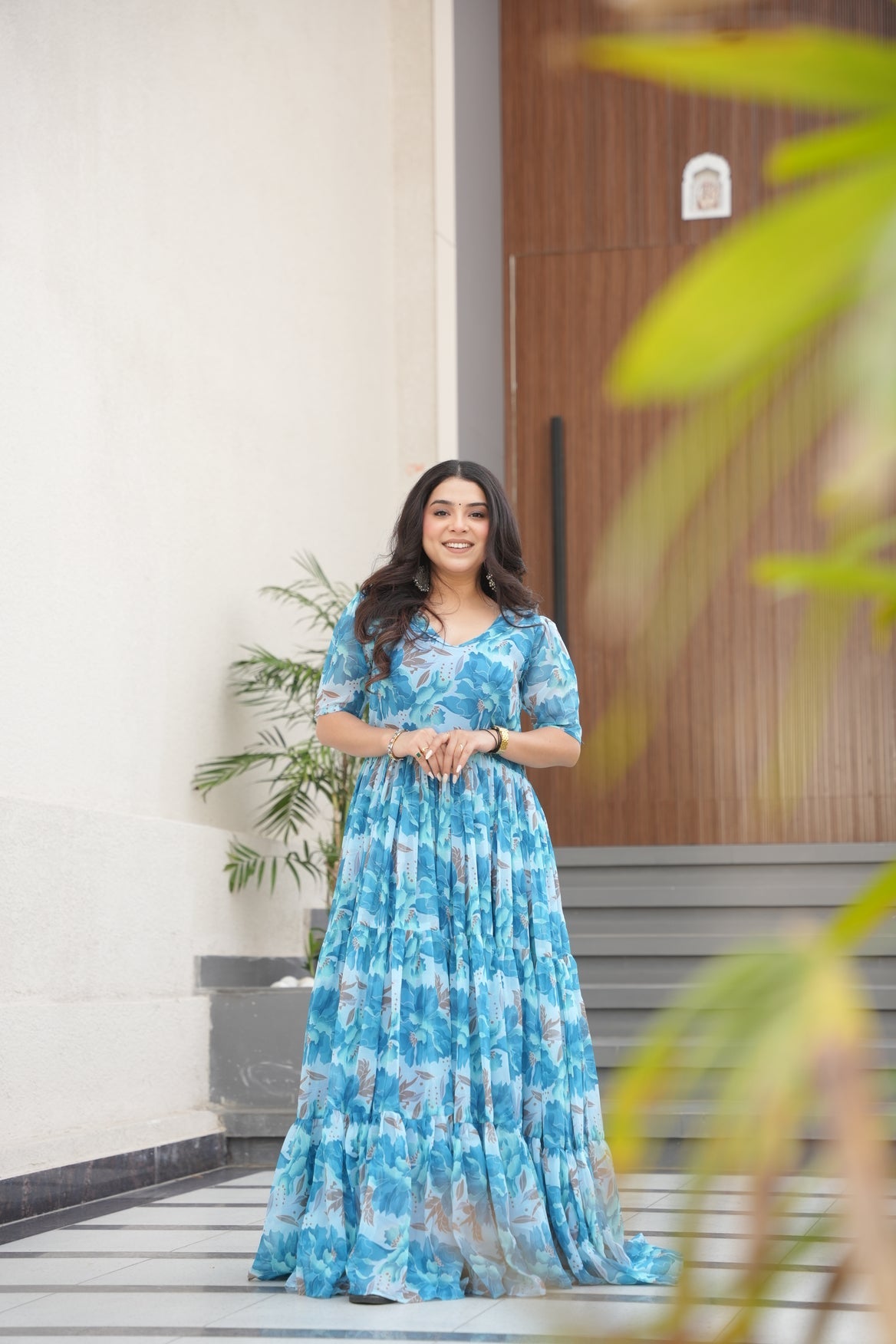 Sky Blue Georgette Printed Dress