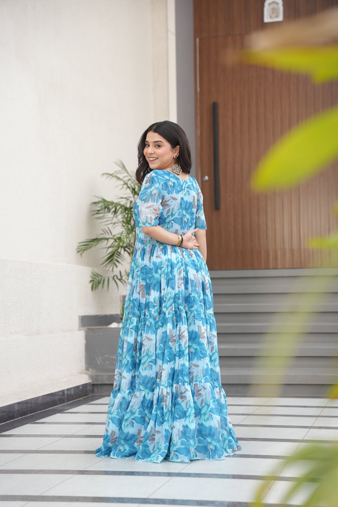 Sky Blue Georgette Printed Dress