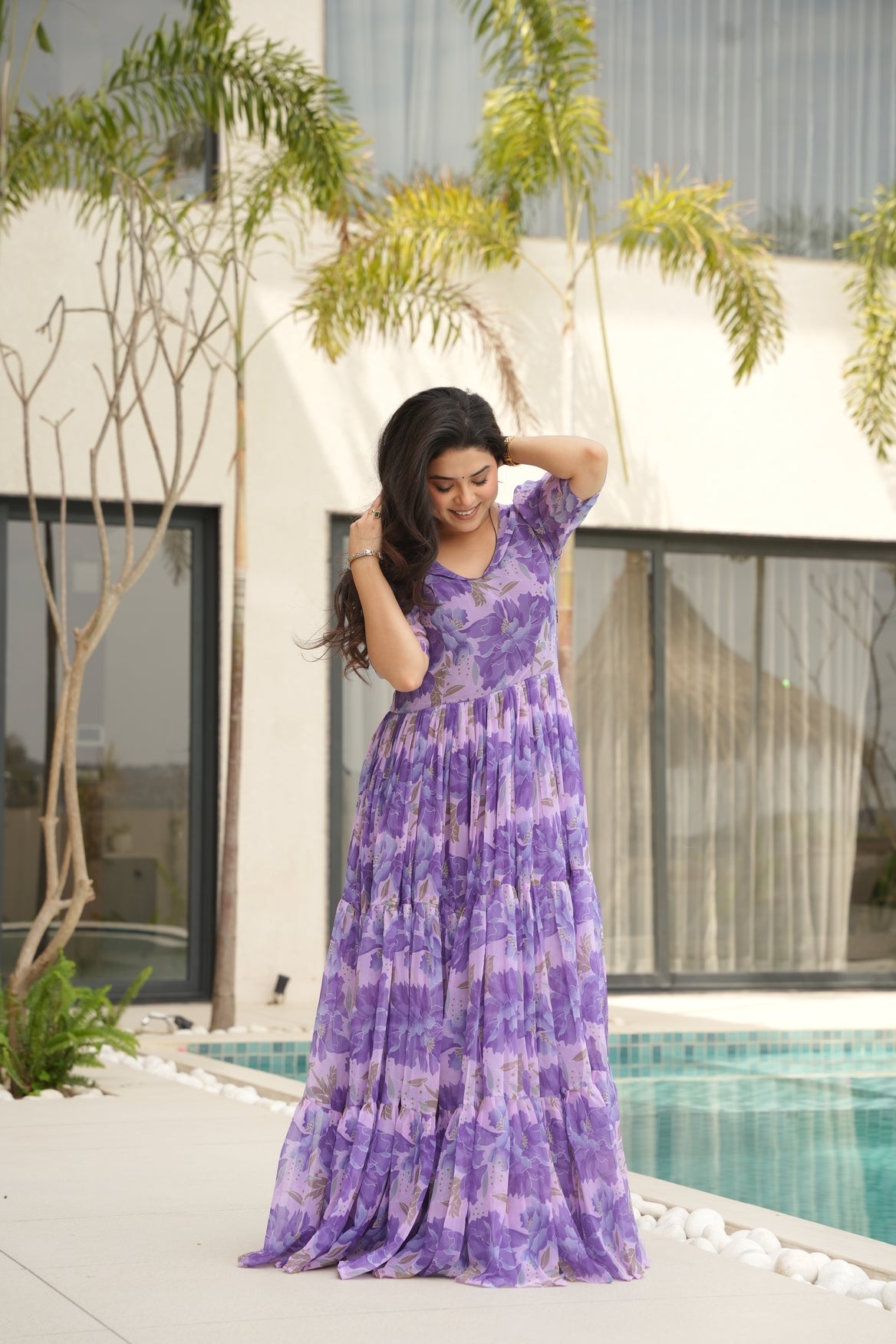 Blue Georgette Printed Dress