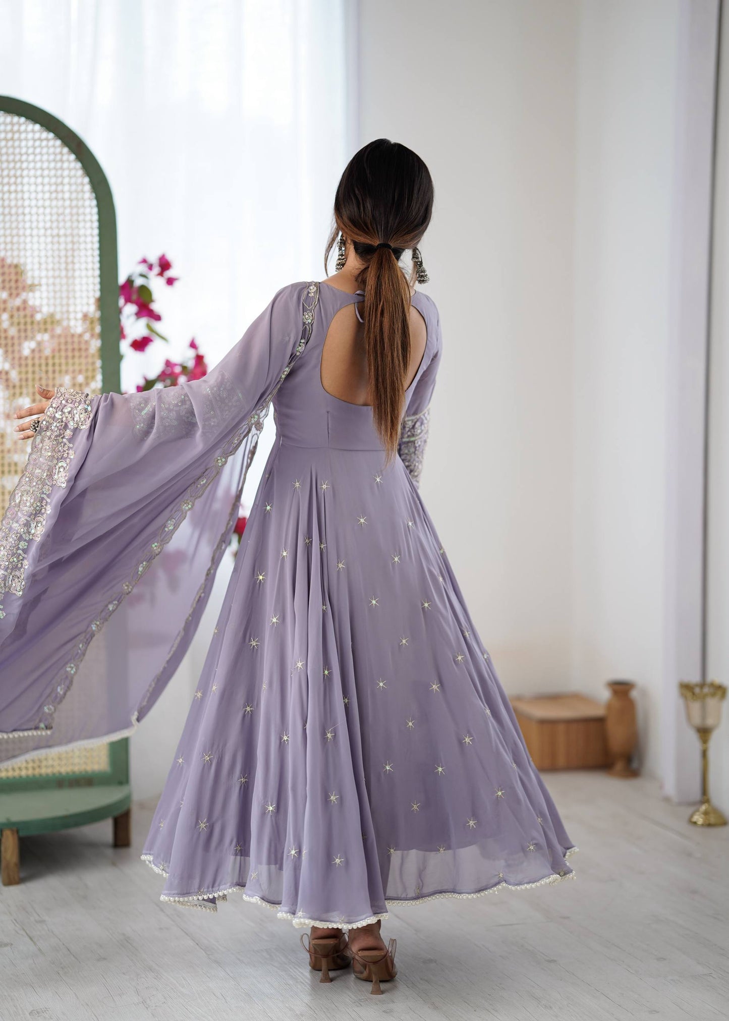 Lavender Georgette Embroidered Anarkali Suit for Wedding